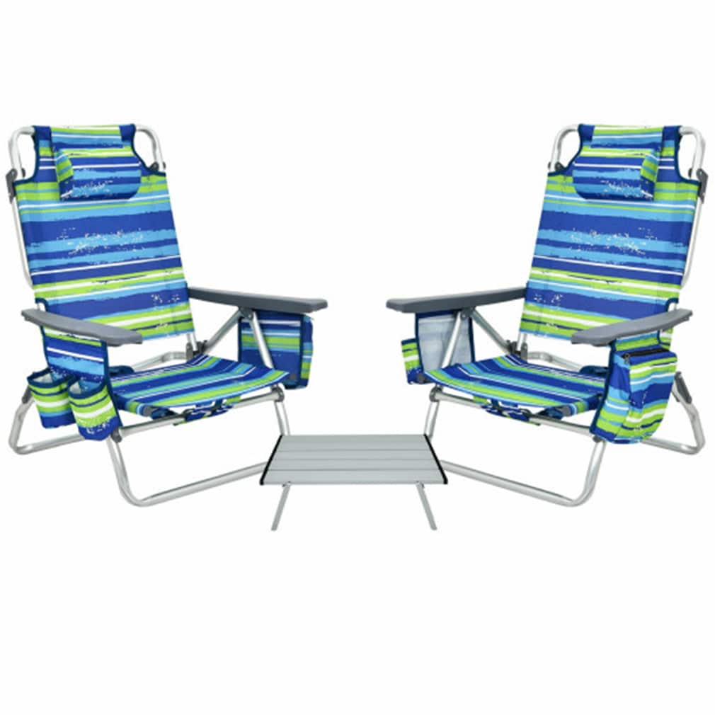 LIVIZA TDJ10020BL Blue Strip Folding Beach chair Adjustable and Carrying Strap/Handle Included