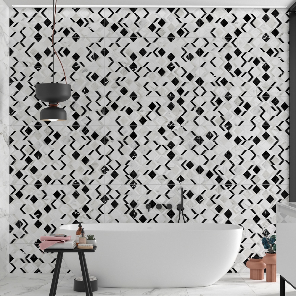 The Tile Life SSEKO1240WH Sample - Decadence White 4-in x 4-in Glossy Ceramic Patterned Wall Tile