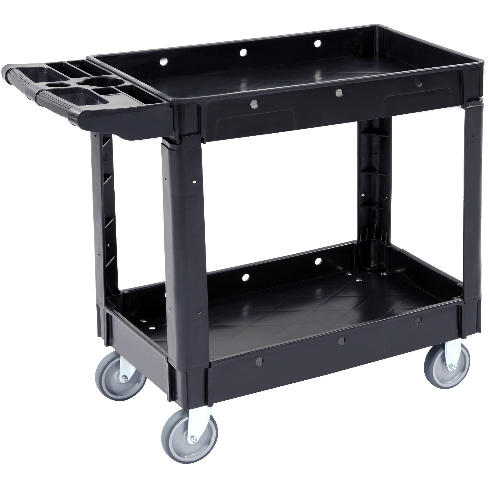 VEVOR Utility Service Cart 2 Shelf 550LBS Heavy Duty Plastic Rolling Utility Cart with 360° Swivel Wheels Medium Lipped Shelf Ergonomic Storage Handle for Warehouse/Garage/Cleaning/Office #SCDXSLSYTCDX01331V0