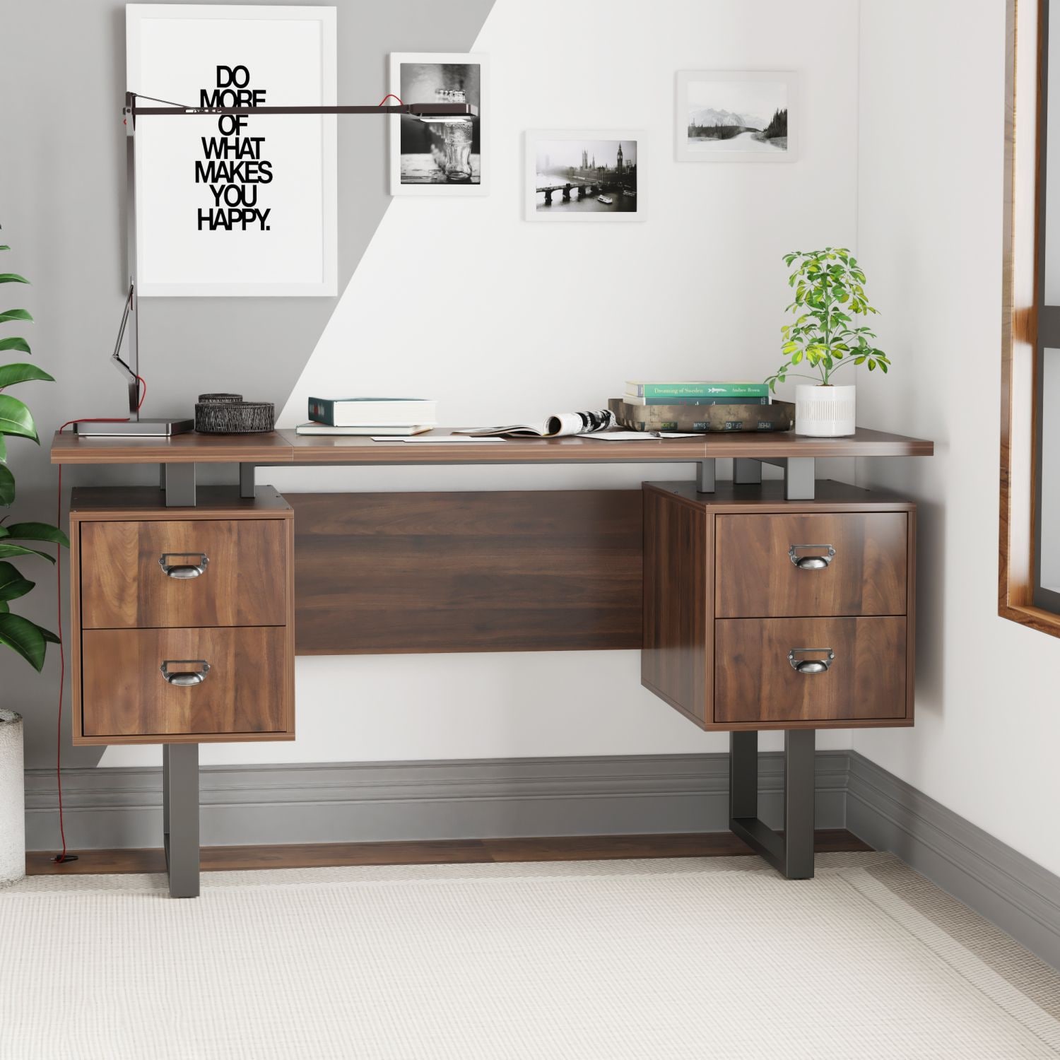 JASMODER CTSZ-20401-WA Home Office Computer Desk With 4 Drawers
