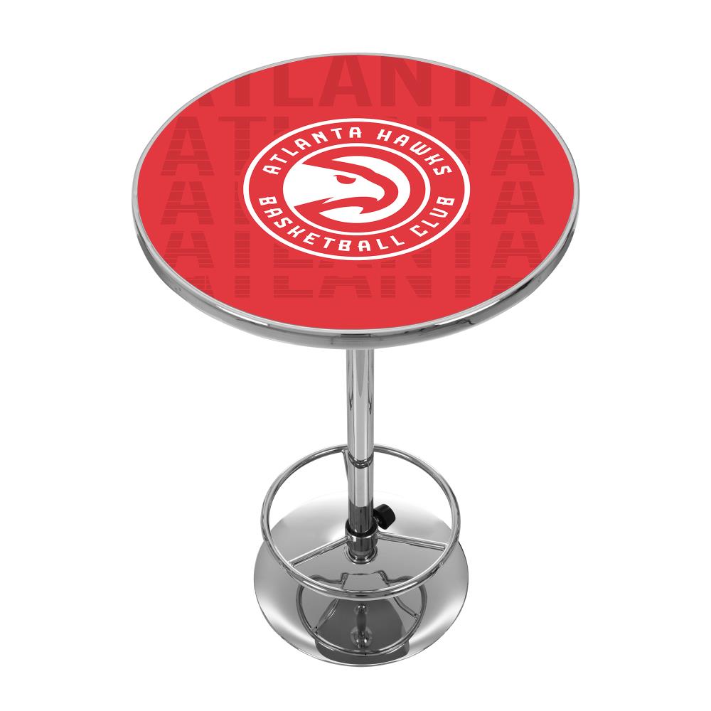 Trademark Gameroom NBA2000-AH3 Atlanta Hawks Pub Tables Chrome Round Traditional Bar Table, Composite with Metal Pedestal Base 27.375-in L x 42-in H