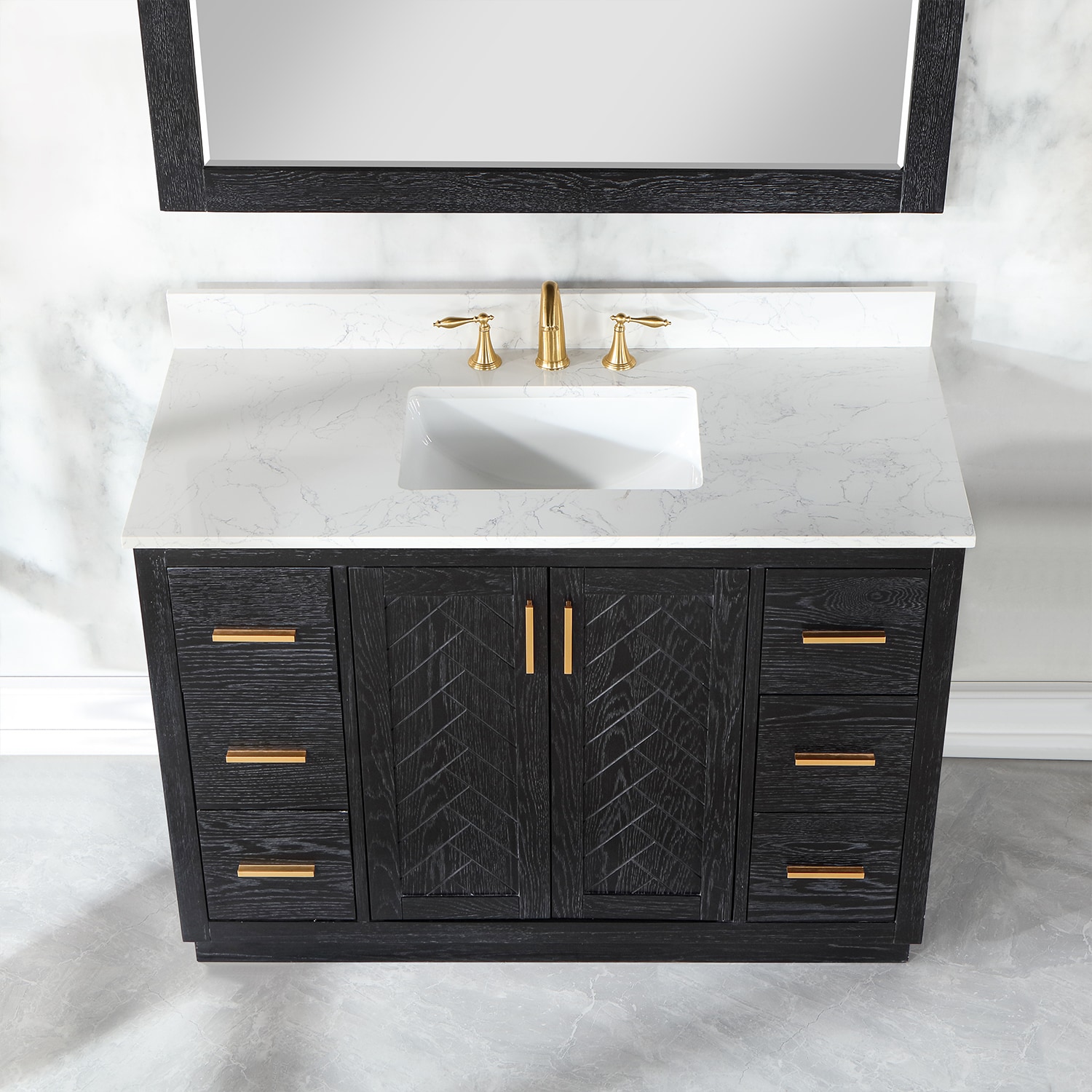 Gazsi 48" Black Oak Vanity with White Stone Top