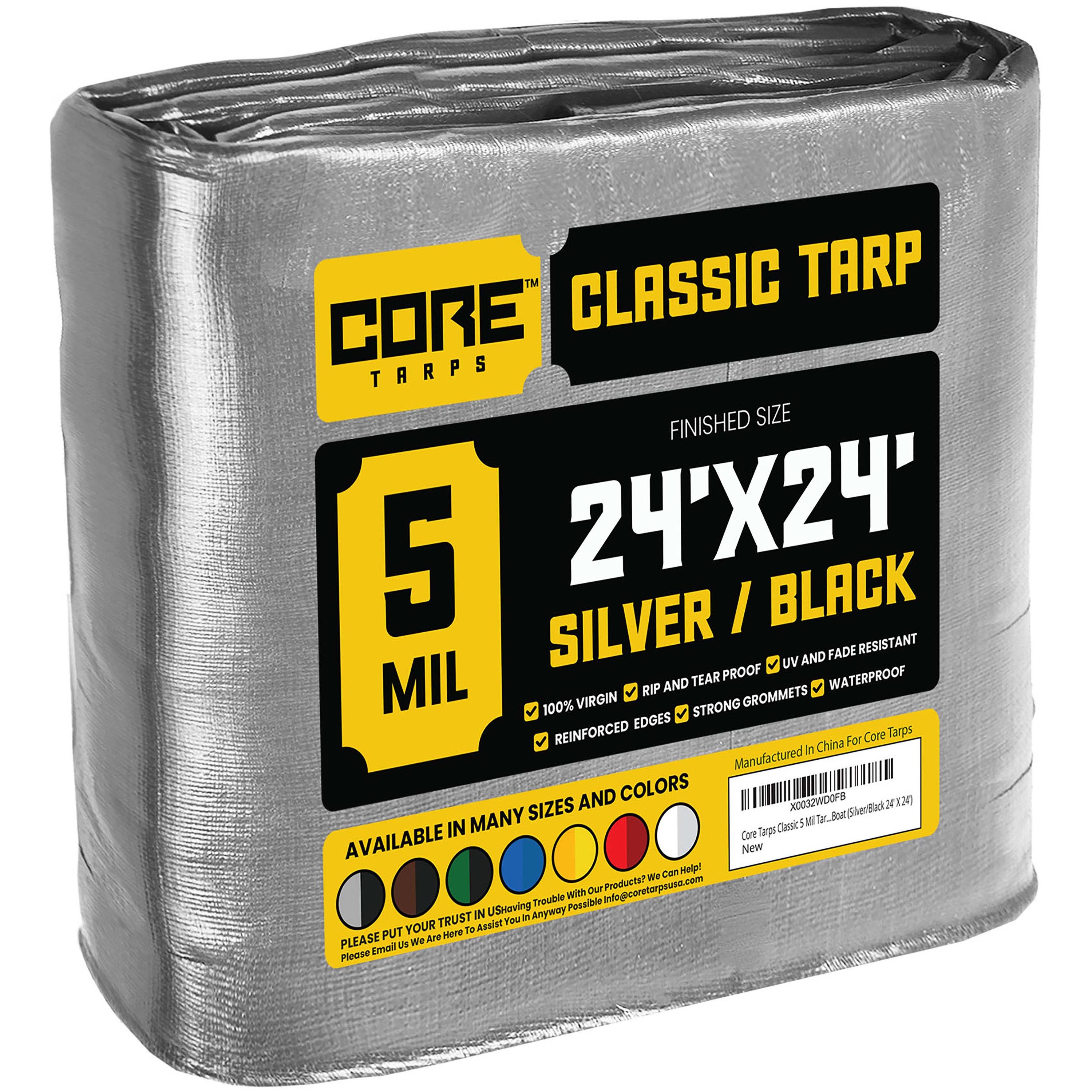 Core Tarps CT-501-24X24 24-ft x 24-ft Silver Waterproof Commercial Polyethylene 5-mil Tarp