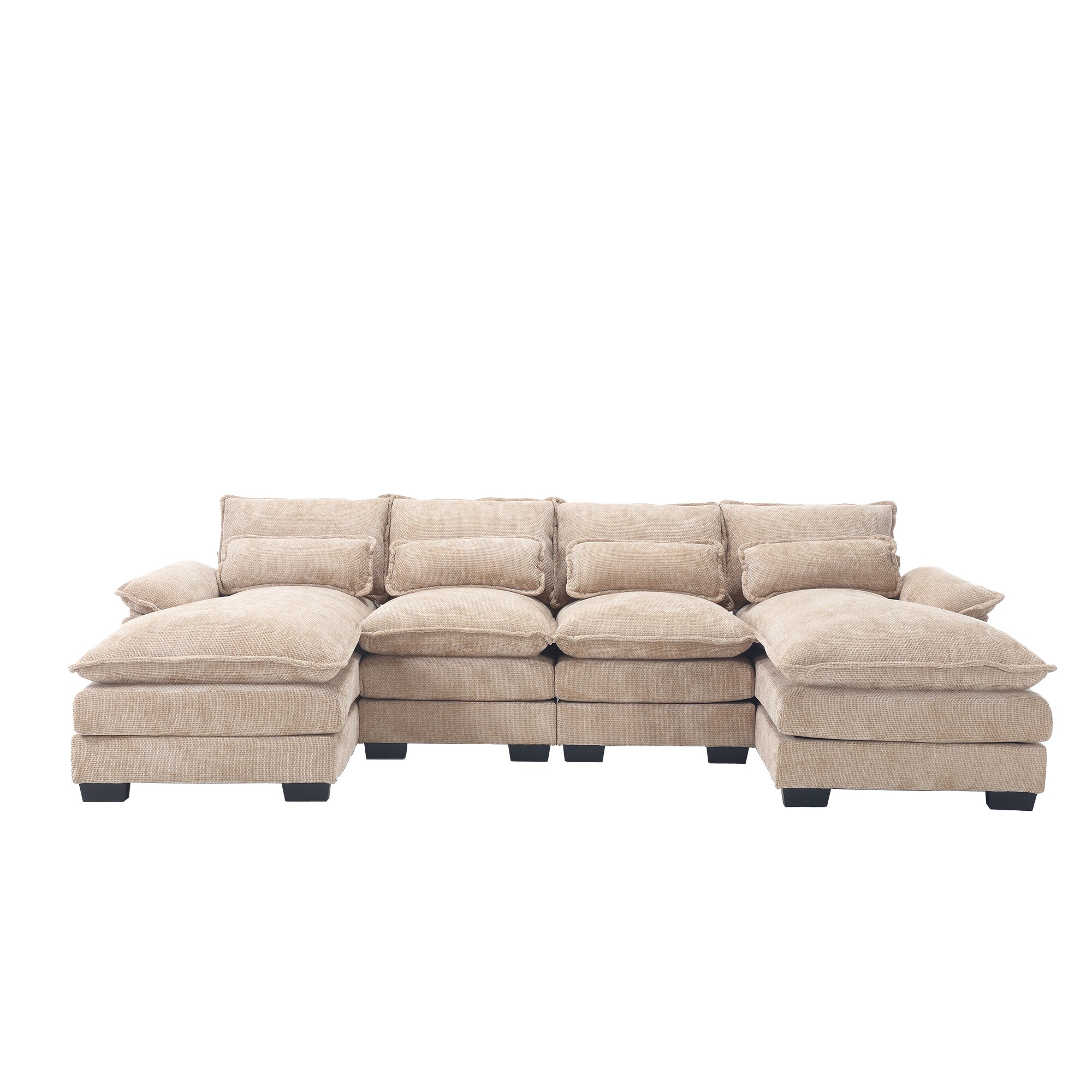 Bybafun YC9900039 110.6-in Casual Khaki Chenille 4 -seater Reclining Sectional