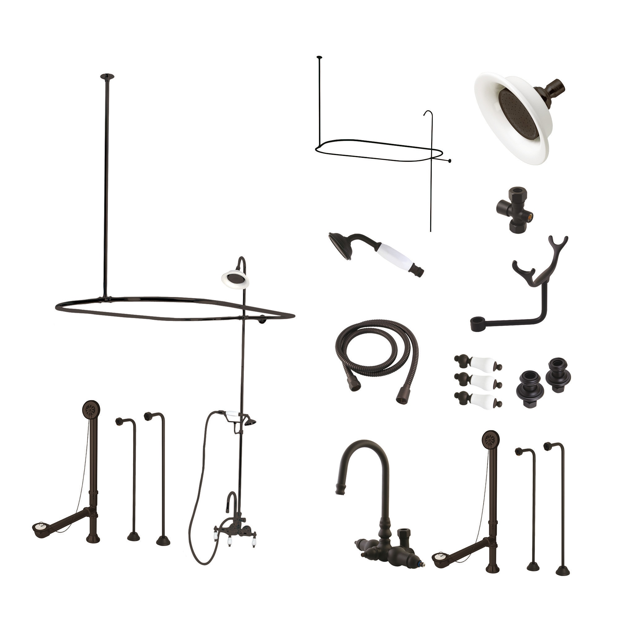 Kingston Brass WLCCK2145PL Vintage Oil-rubbed bronze 3-handle Wall-mount High-arc Bathtub Faucet with Hand Shower ( Valve Included )