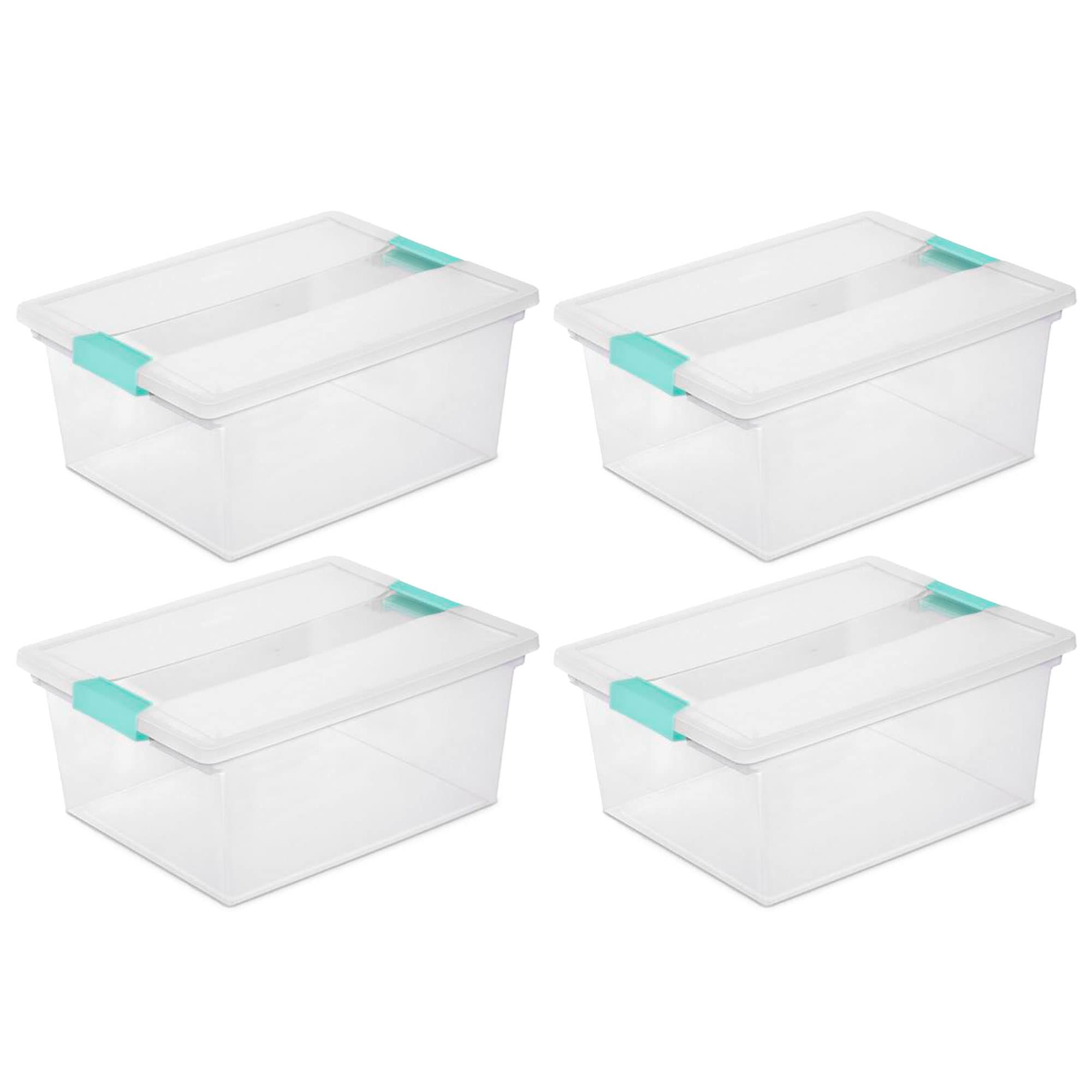 Sterilite 52961 4 -Pack Clip Boxes X-large 2.874 -Gallons ( 11.49 -Quarts ) Clear Stackable Tote with Latching Lid
