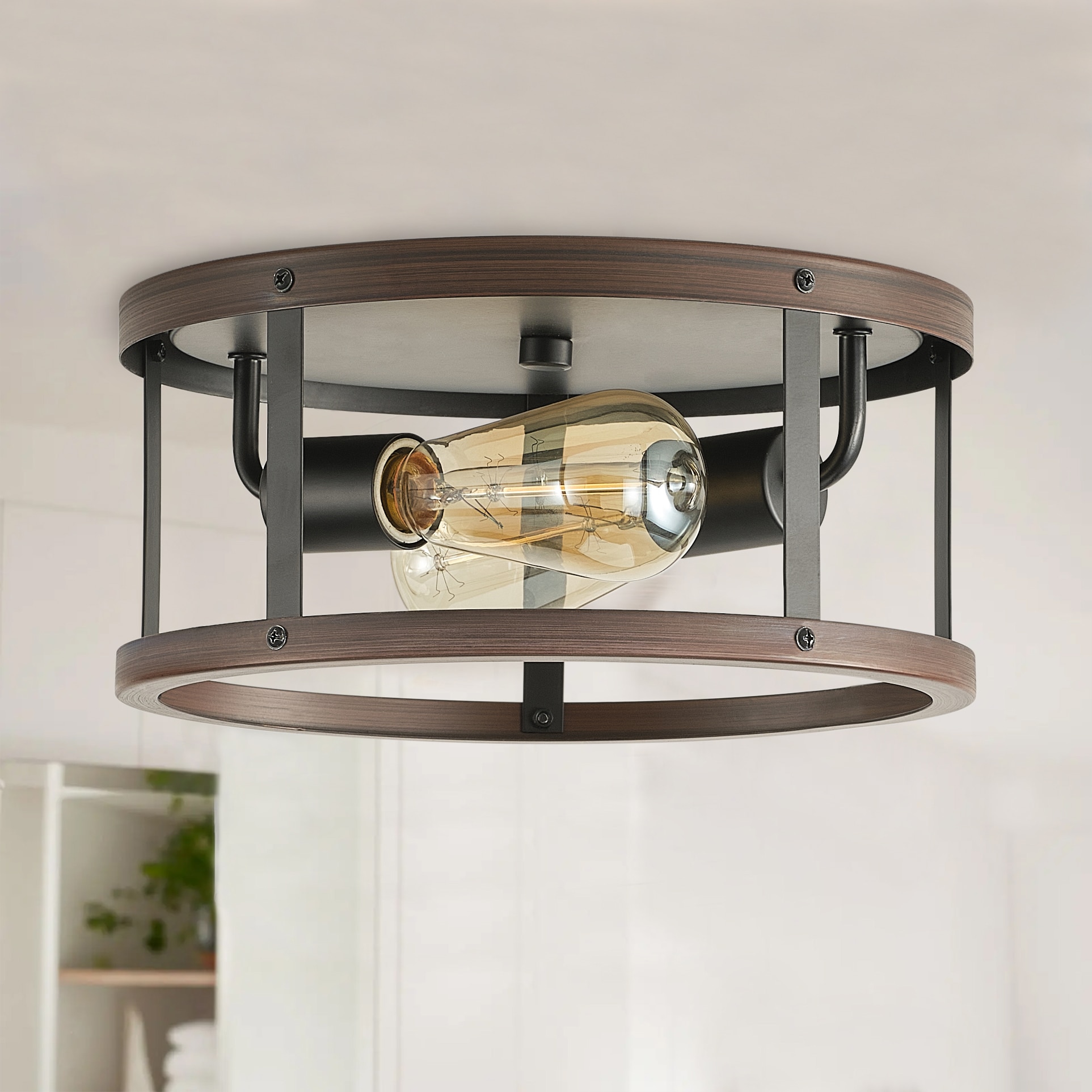 Aiwen C-NW-CL0508 2 -Light 11.41-in Bronze Flush Mount Light