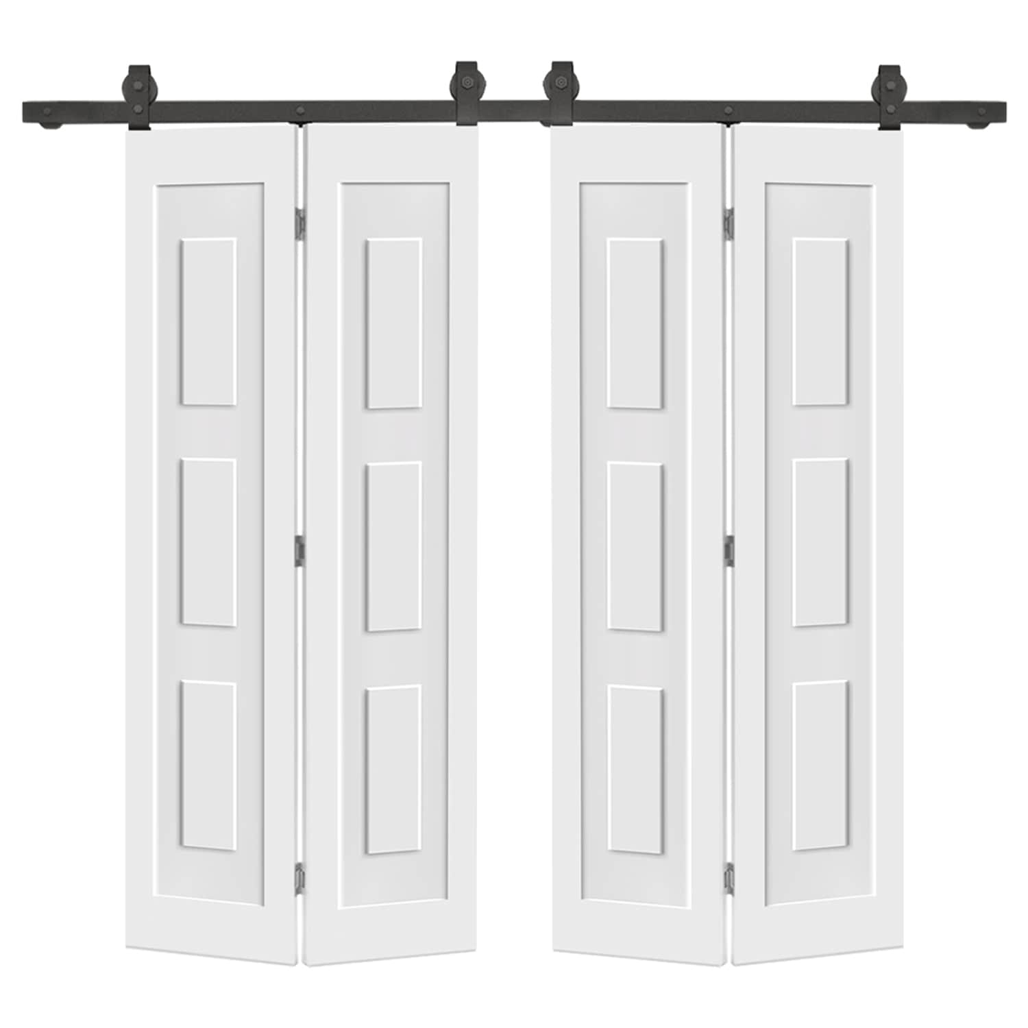 CALHOME 1300T+MSQ3-84X24W(2 48-in x 84-in White Prefinished Equal MDF Hollow core Double bifold Barn Door (Hardware Included)