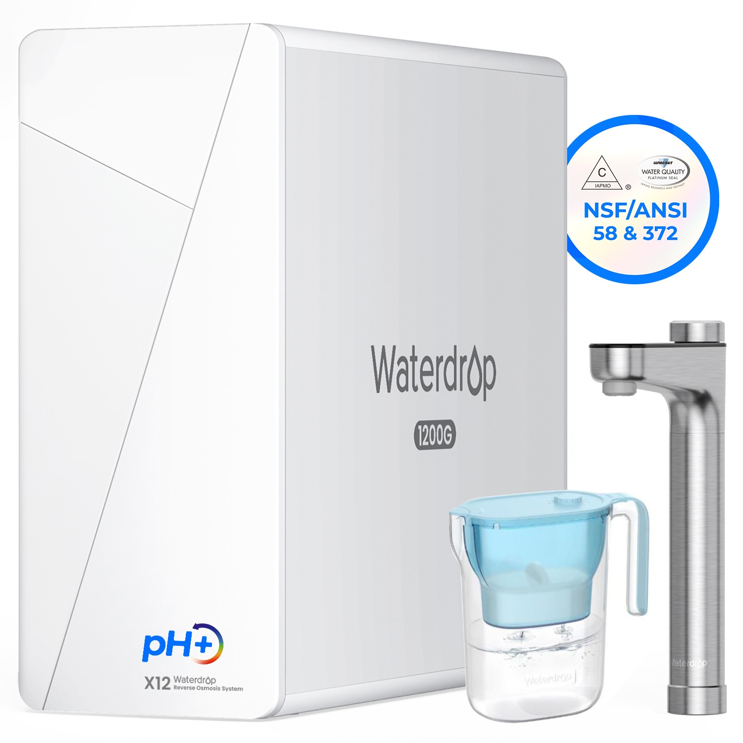 Waterdrop BL-WD-X12-05B  X12-Alkaline Mineral pH+ Reverse Osmosis System Extra WD-PT-05B-L Water Filter Pitcher
