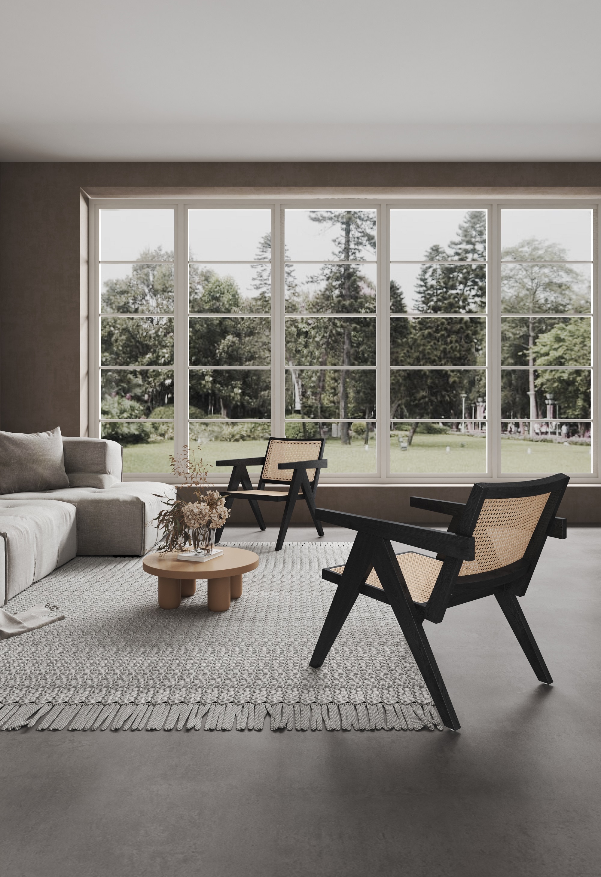 Manhattan Comfort 2-ACCA04-BK Hamlet 2 -Pack 22.64-in W Modern Black and Natural Cane Accent Armchair