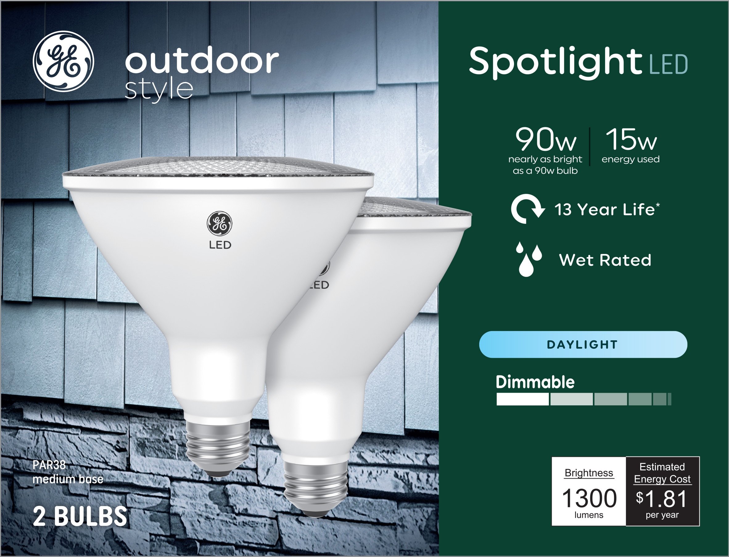 Outdoor 90-Watt EQ PAR38 Daylight Medium Base (E-26) Dimmable Light Bulb (2-Pack) | - GE 93130870
