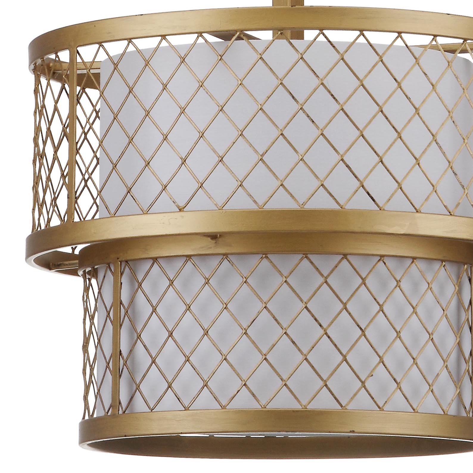 Contemporary Gold Mesh Drum Pendant Light with White Shade
