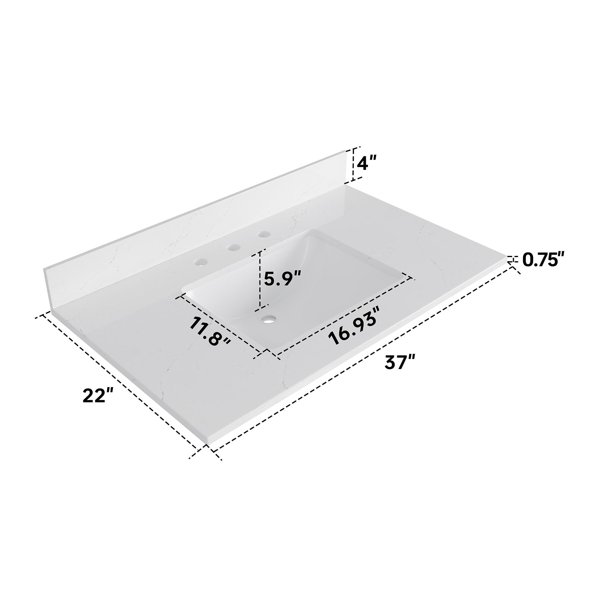 Bianco Bella 37" White Quartz Undermount Single Sink Vanity Top