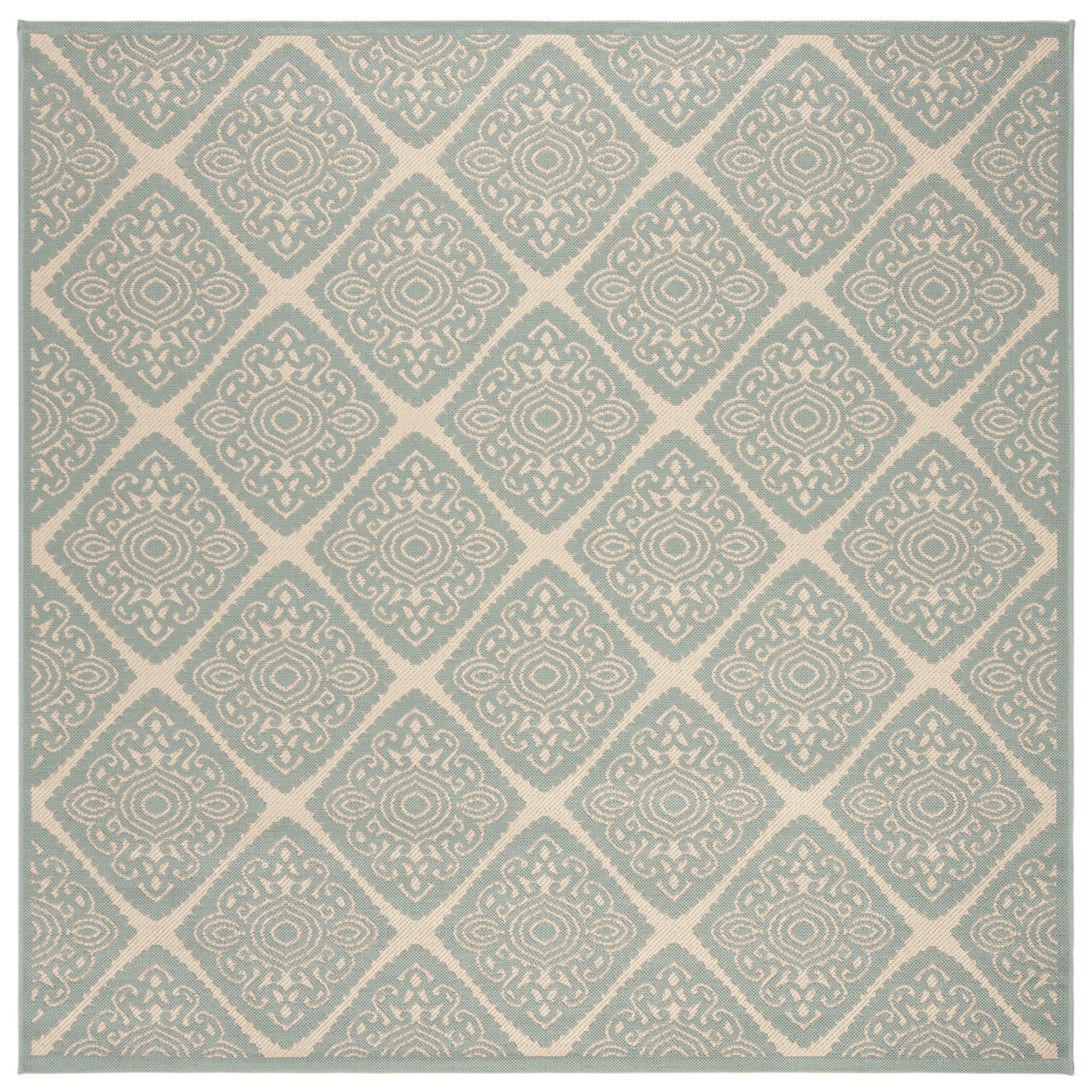 Safavieh LND132L-6SQ Linden Damask 7 x 7 (ft) Loomed Polypropylene Cream/Aqua Square Indoor Abstract Bohemian/Eclectic Area rug