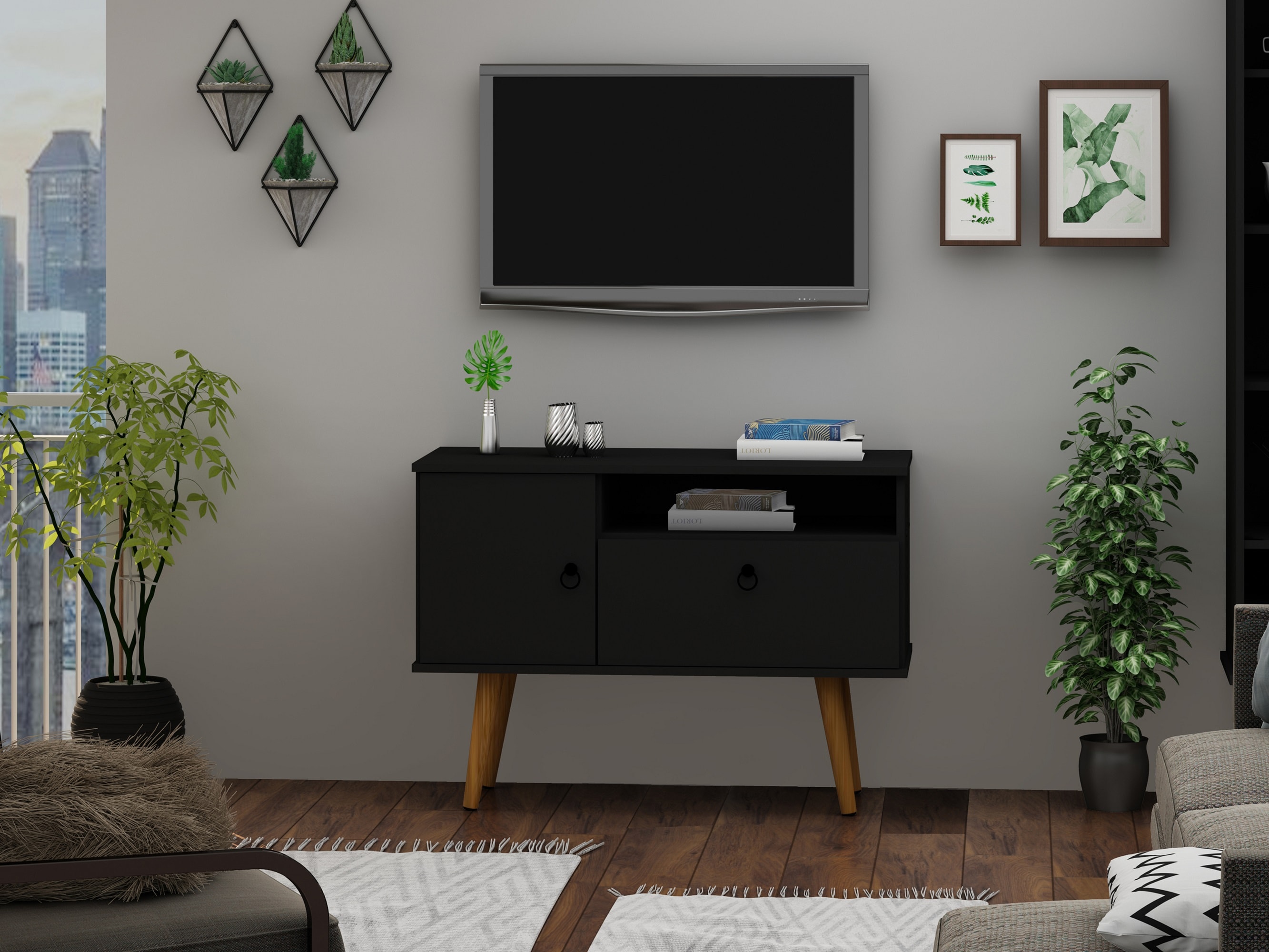 Manhattan Comfort 5PMC70 Tribeca Modern/Contemporary Black TV stand ( Accommodates TVs up to 32-in )