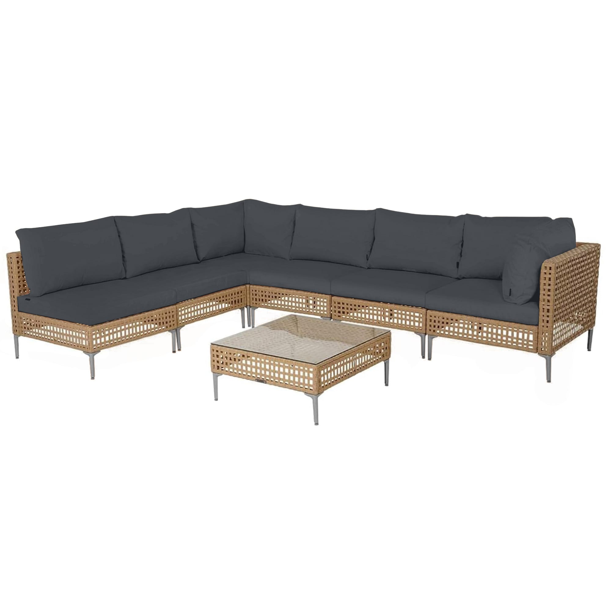 Patio Watcher LHSF-AB-DGRAY 7-Piece Wicker Patio Conversation Set with Gray Cushions