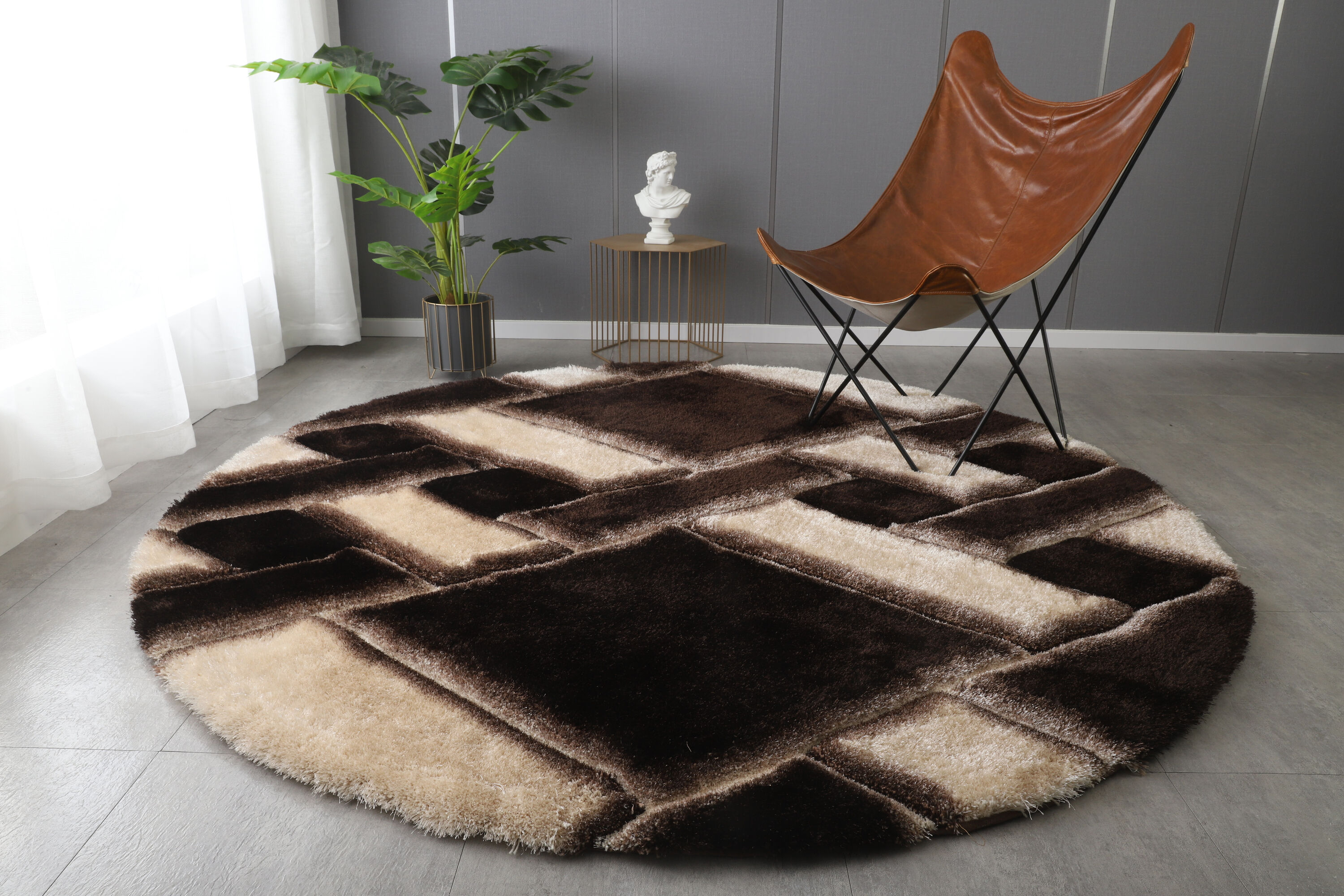 MDA Rugs MS1177 Mateos 7 x 7 (ft) Polyester Brown Round Indoor Geometric Area rug