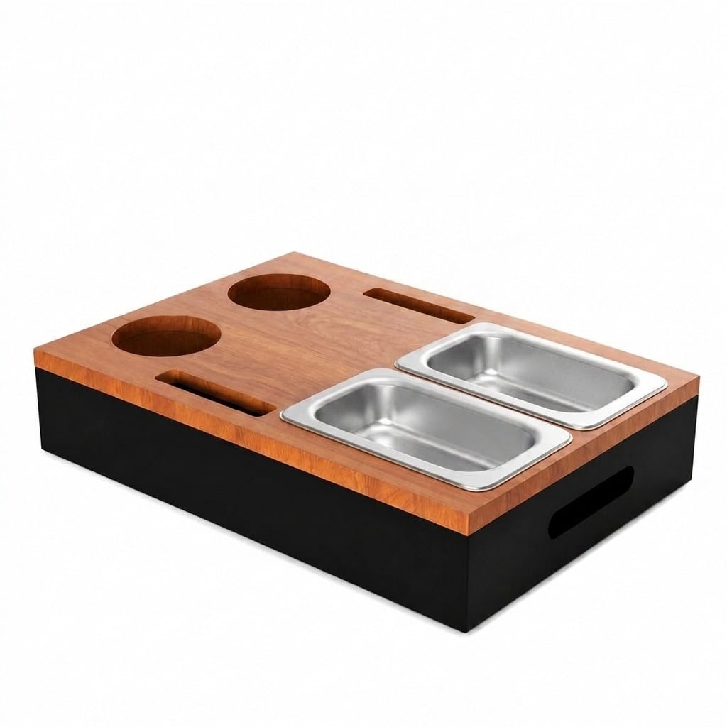 Aoibox - Wooden Couch Tray with Stainless Steel Trays Wine Glass Holders Bottle Opener Sofa Snac...