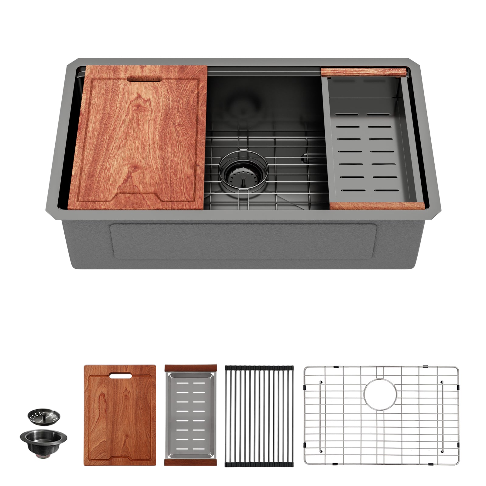 Lordear Omni-Chef Undermount 30-in x 18-in Stainless steel Single bowl 16 -Gauge Workstation Kitchen Sink