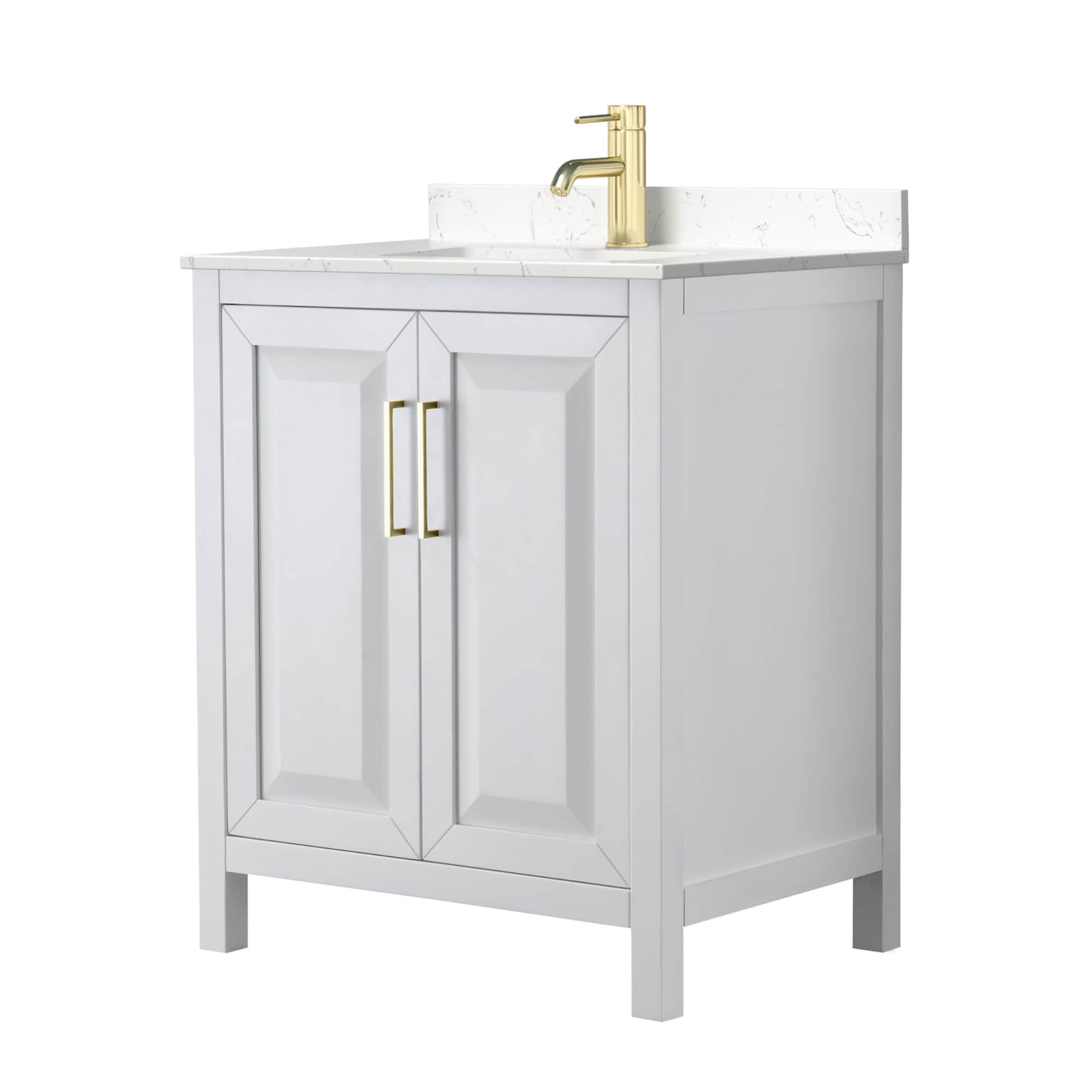Wyndham Collection WCV252530SWGC2UNSMXX Daria 30-in White with Brushed Gold Trim Undermount Single sink Bathroom Vanity with Carrara Cultured Marble Cultured marble Top