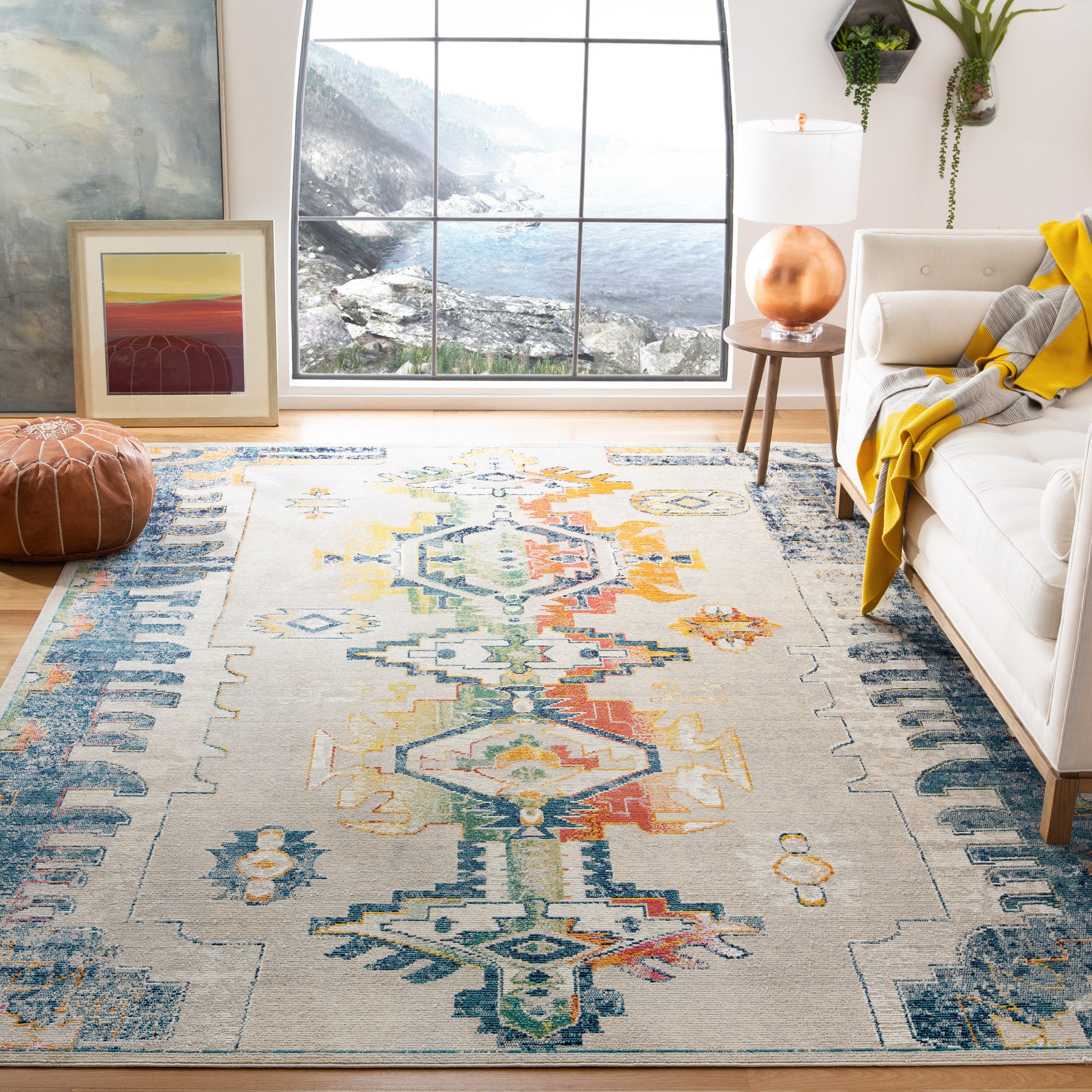 Safavieh CRS517F-9 Crystal Doni 9 x 12 (ft) Tufted Polypropylene Light Gray/Orange Rectangular Indoor Distressed/Overdyed Vintage Area rug