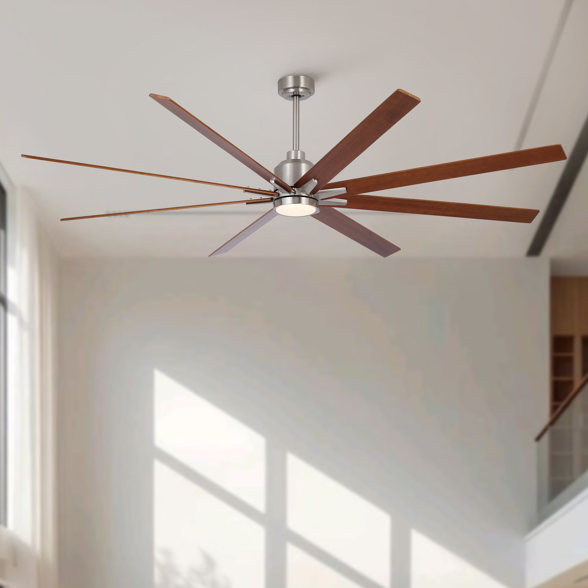 Fun Orange 84-in Brushed Nickel LED Ceiling Fan With Light and Remote Control Included