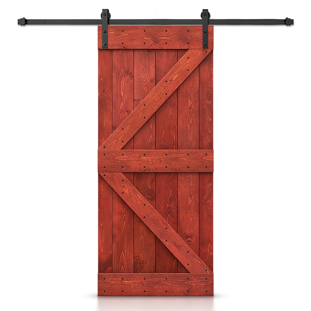 CALHOME SWD11-MK-72+ASM-K36H 36-in x 84-in Cherry red K-frame Pine Wood Solid core Single Barn Door (Hardware Included)