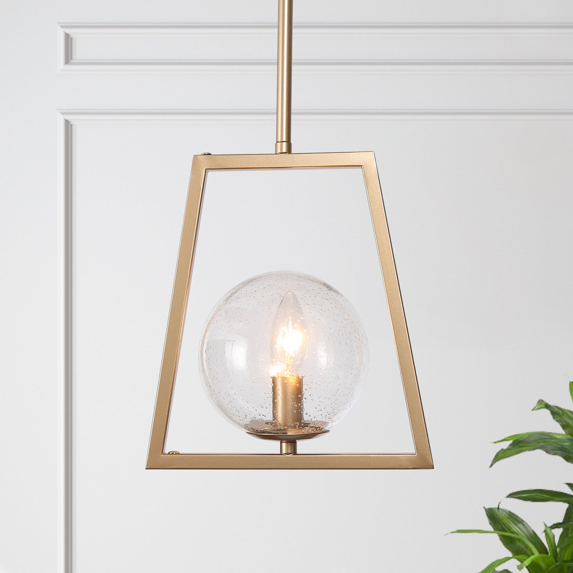 Uolfin Matte Gold Geometric and Seeded Glass Dimmable Modern