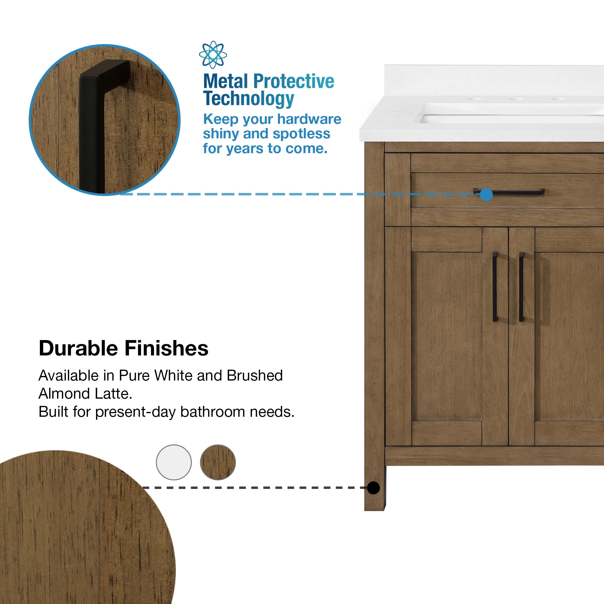 Almond Latte Brushed Double Sink Bathroom Vanity with Matte Black Hardware