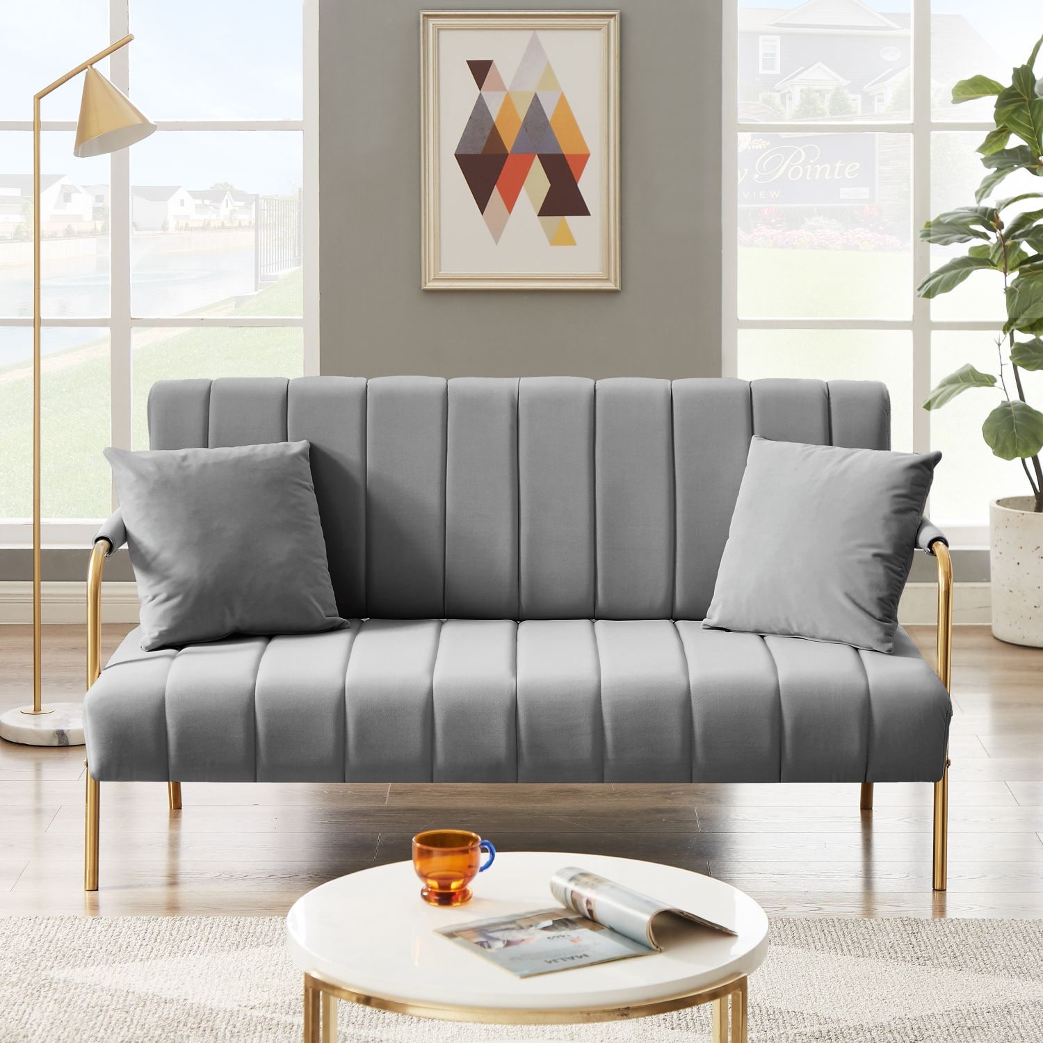 JASMODER W128167430 26.18-Inches Modern Light Gray Sofa