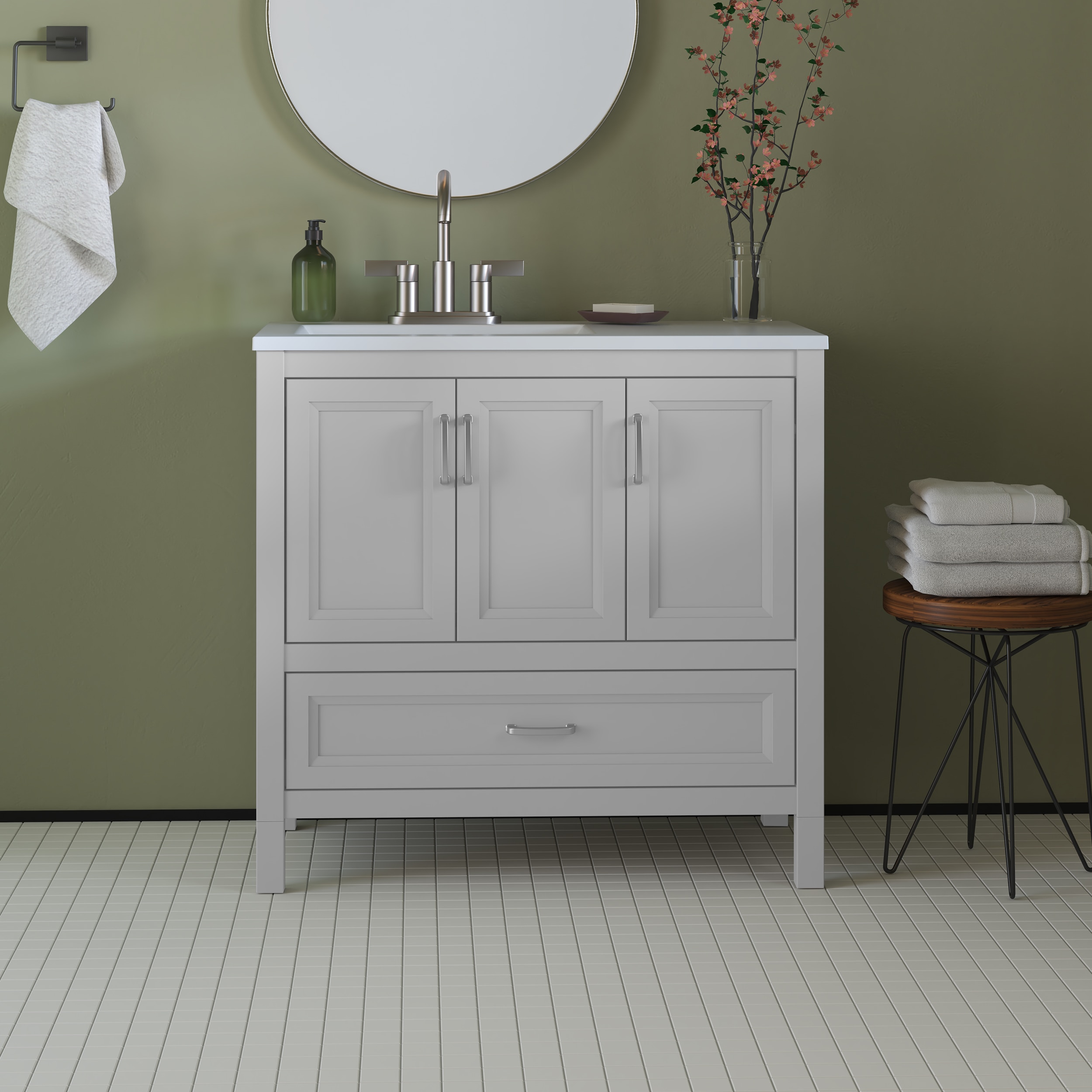 Diamond NOW Denton 36-in Fog Gray Single Sink Bathroom Vanity with White Cultured  Marble Top in the Bathroom Vanities with Tops department at 