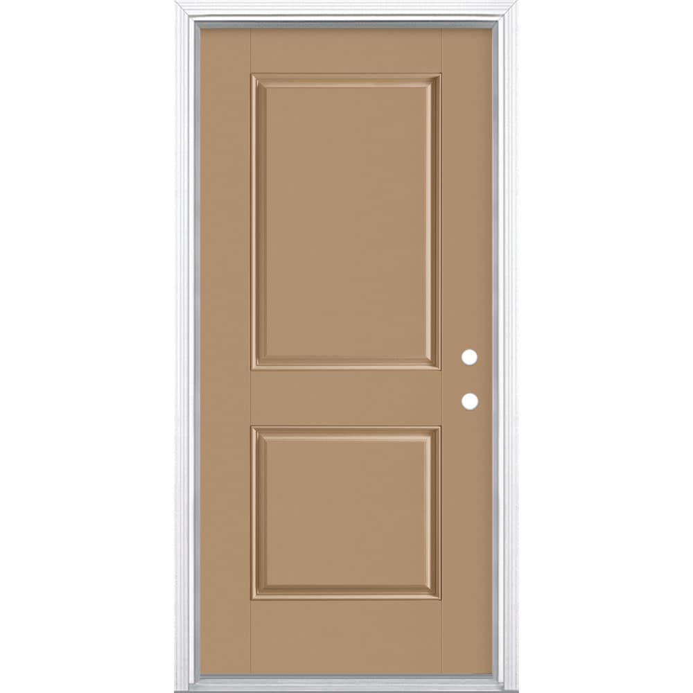 Masonite 1218147 36-in x 80-in x 4-9/16-in Fiberglass No glass Left-hand inswing Warm Wheat Painted Prehung Front Door with Brickmould Insulating core