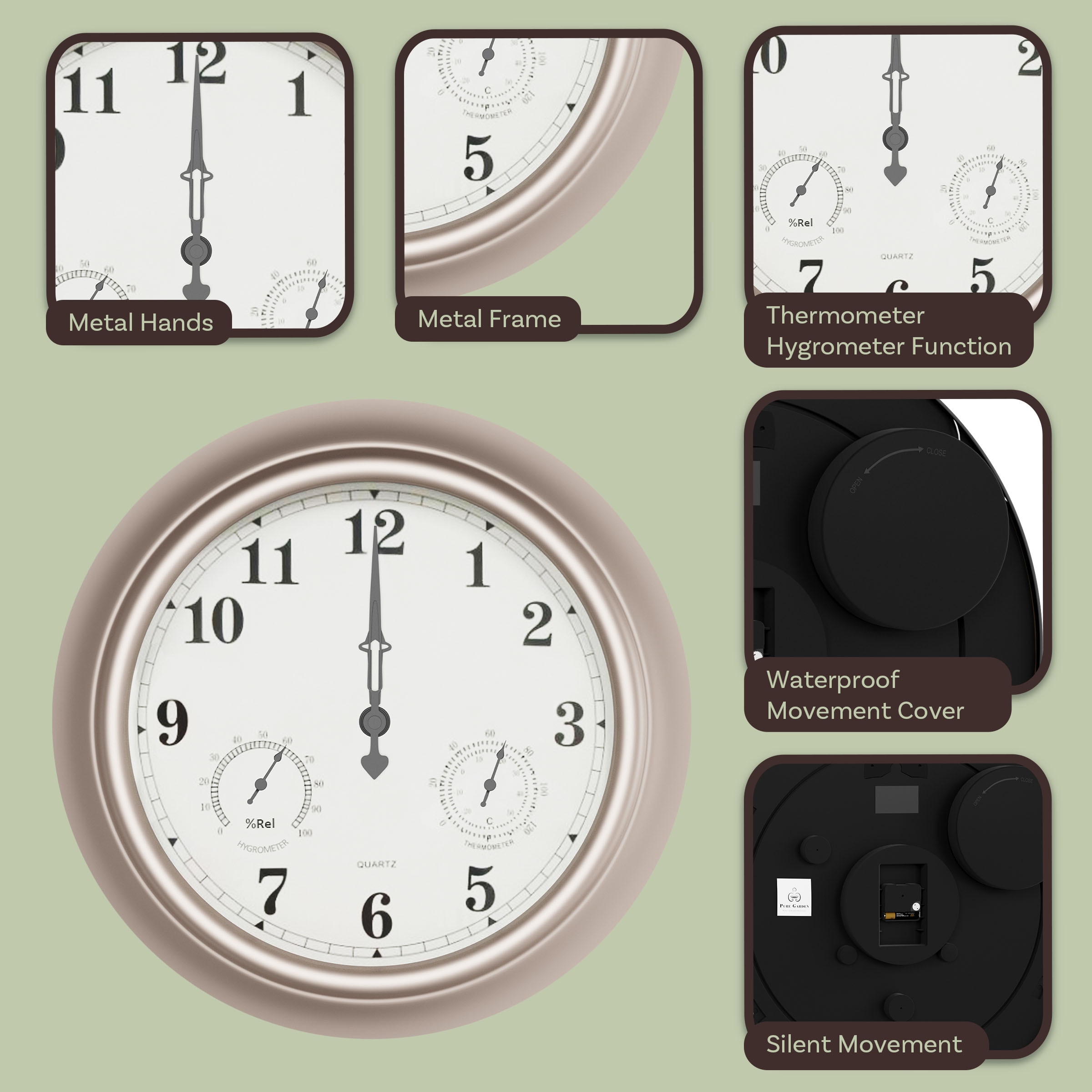 Nature Spring 789608RKT Thermometer-Clock - View #2