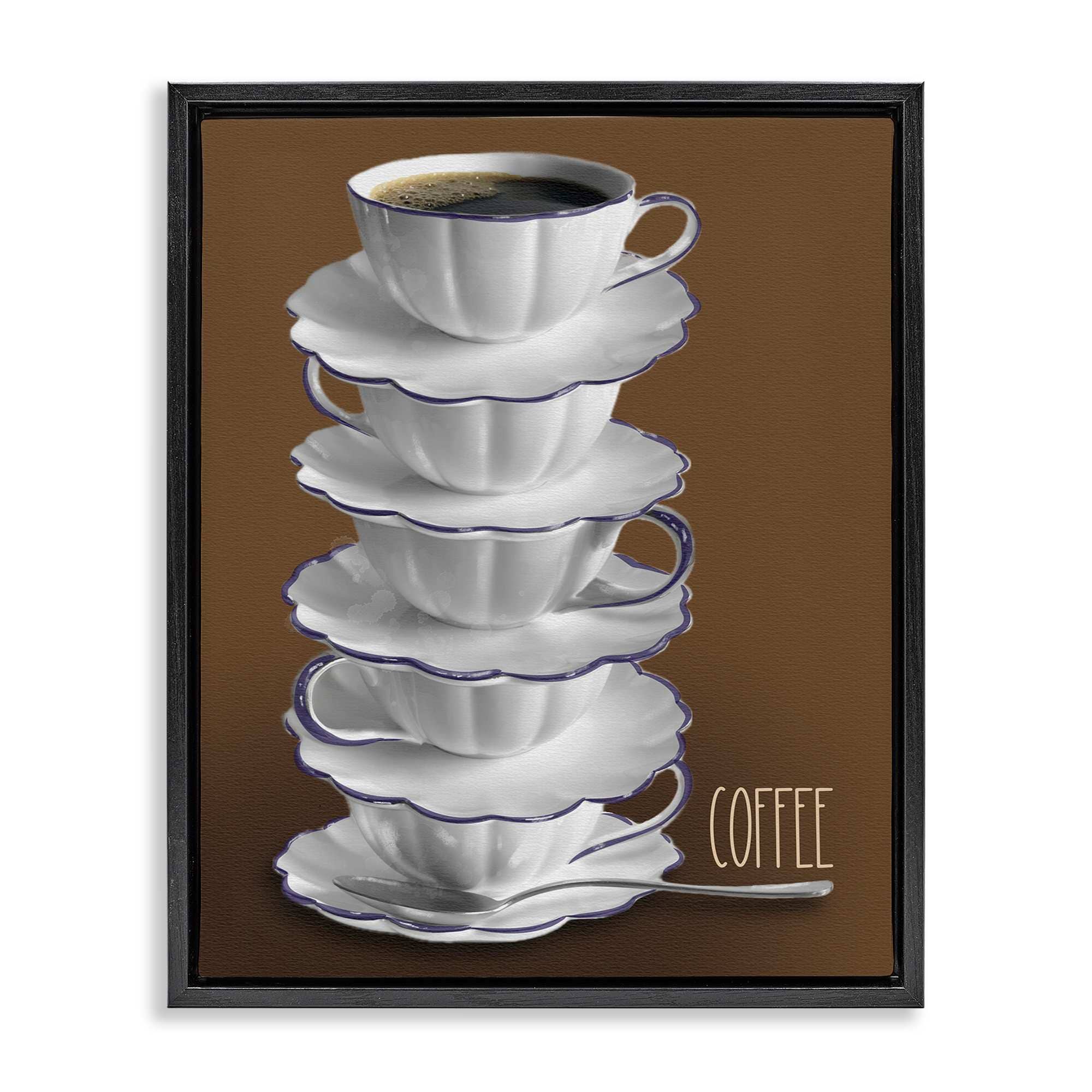 Stupell Industries BS-508-FFB-16X20 Stacked Teacups with Coffee Black Framed Floater Canvas Wall Art By Matthew Piotrowicz 17 x 21