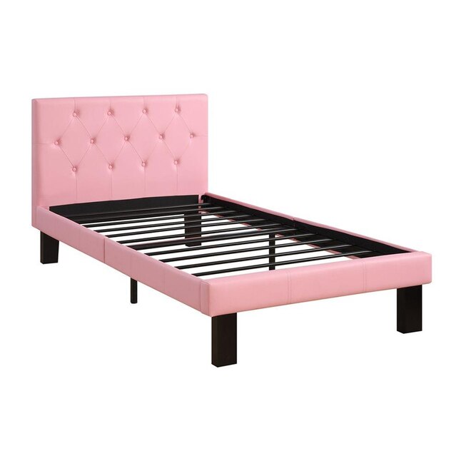 Poundex Pink Twin Platform Bed In The, Twin Platform Bed With Leather Headboard