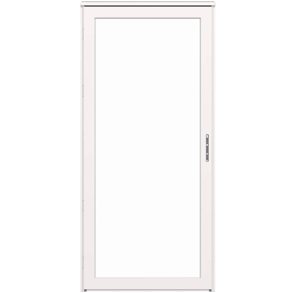 Platinum 32-in x 81-in White Linen Full-view Interchangeable Screen Aluminum Storm Door Right-Hand Outswing | - LARSON 45904361L