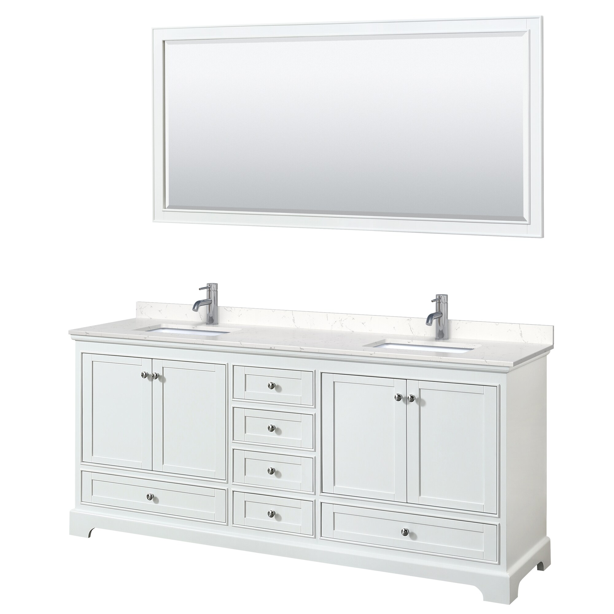Wyndham Collection WCS202080DWHC2UNSM70 Deborah 80-in White with Polished Chrome Trim Undermount Double sink Bathroom Vanity with Carrara Cultured Marble Cultured marble Top (Mirror Included)