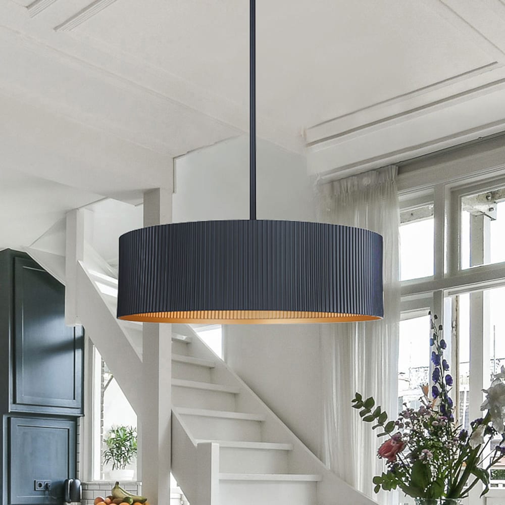 Black Drum Industrial Chandelier with Gold Interior