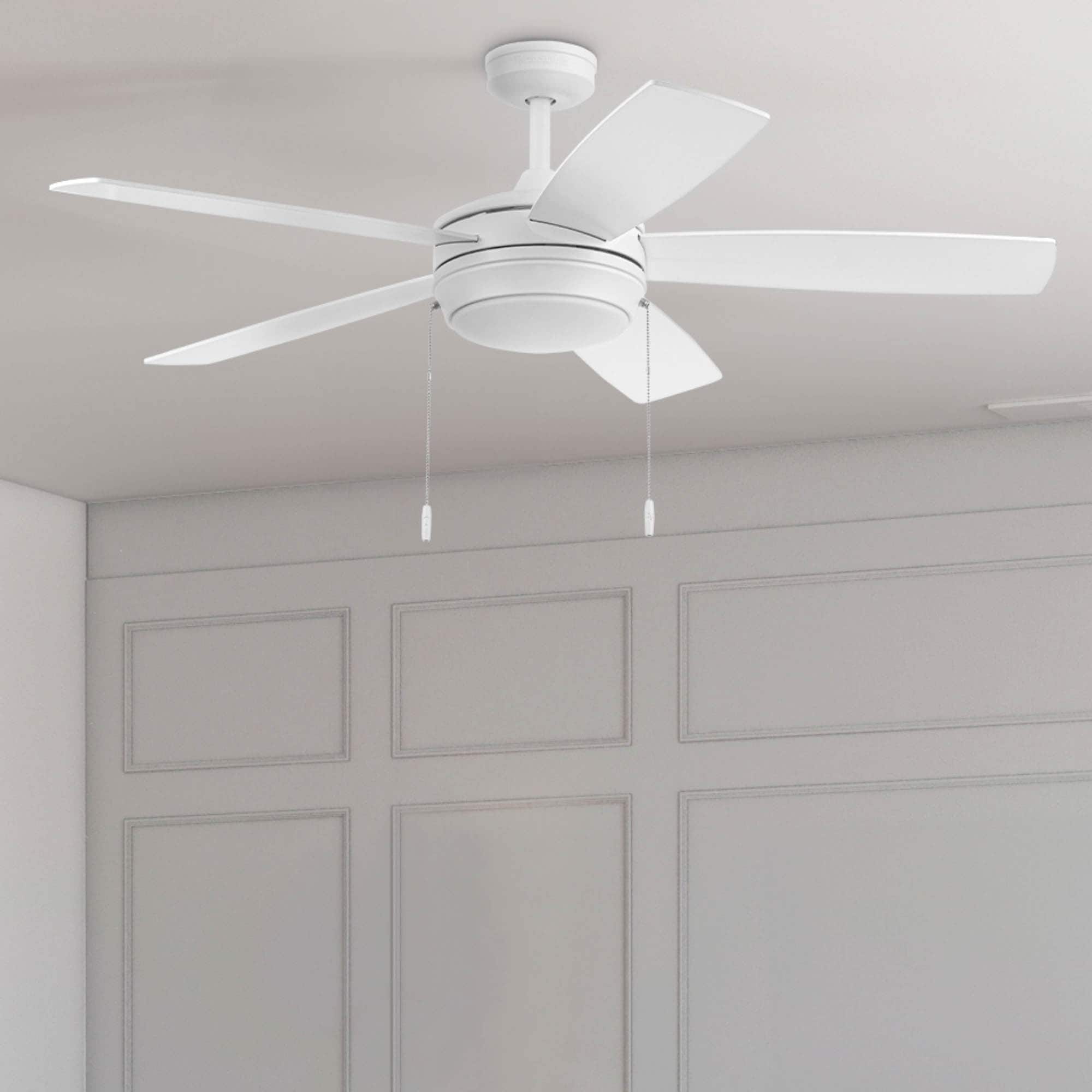 Harbor Breeze 43296 Brenthaven 52-in Color-Changing Integrated LED White with White/Natural Blades Ceiling Fan With Light ( 5 -Blade )