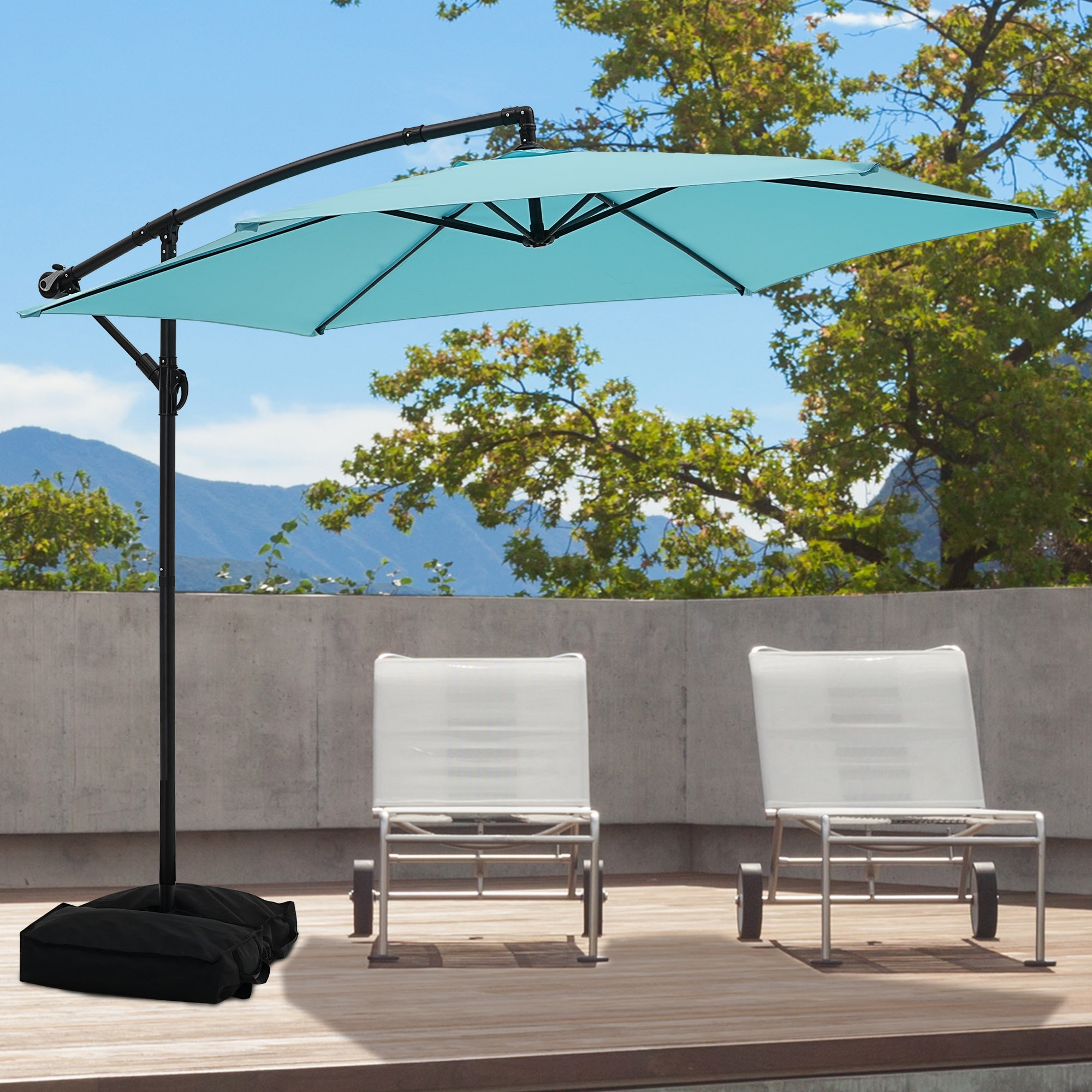 GDY 059MA-BL 10-ft Steel Blue Slide-tilt Offset Patio Umbrella with Base