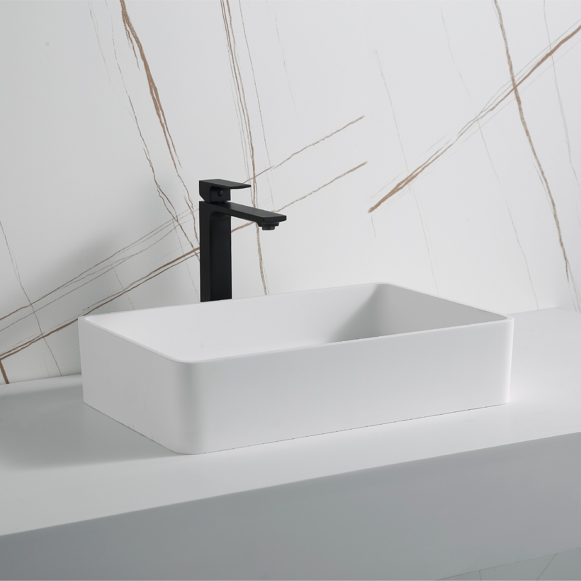 Matte White Acrylic Rectangular Above-Counter Vessel Sink