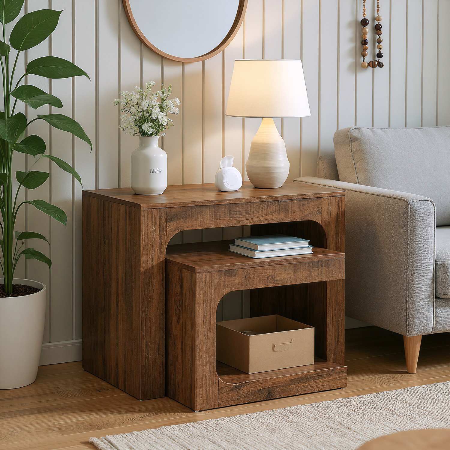 CIPACHO DY-HOGA-JW1073 Walnut Brown Nesting End Table Set Small Spaces Side Table for Living Room Night Stand Set for Bedroom