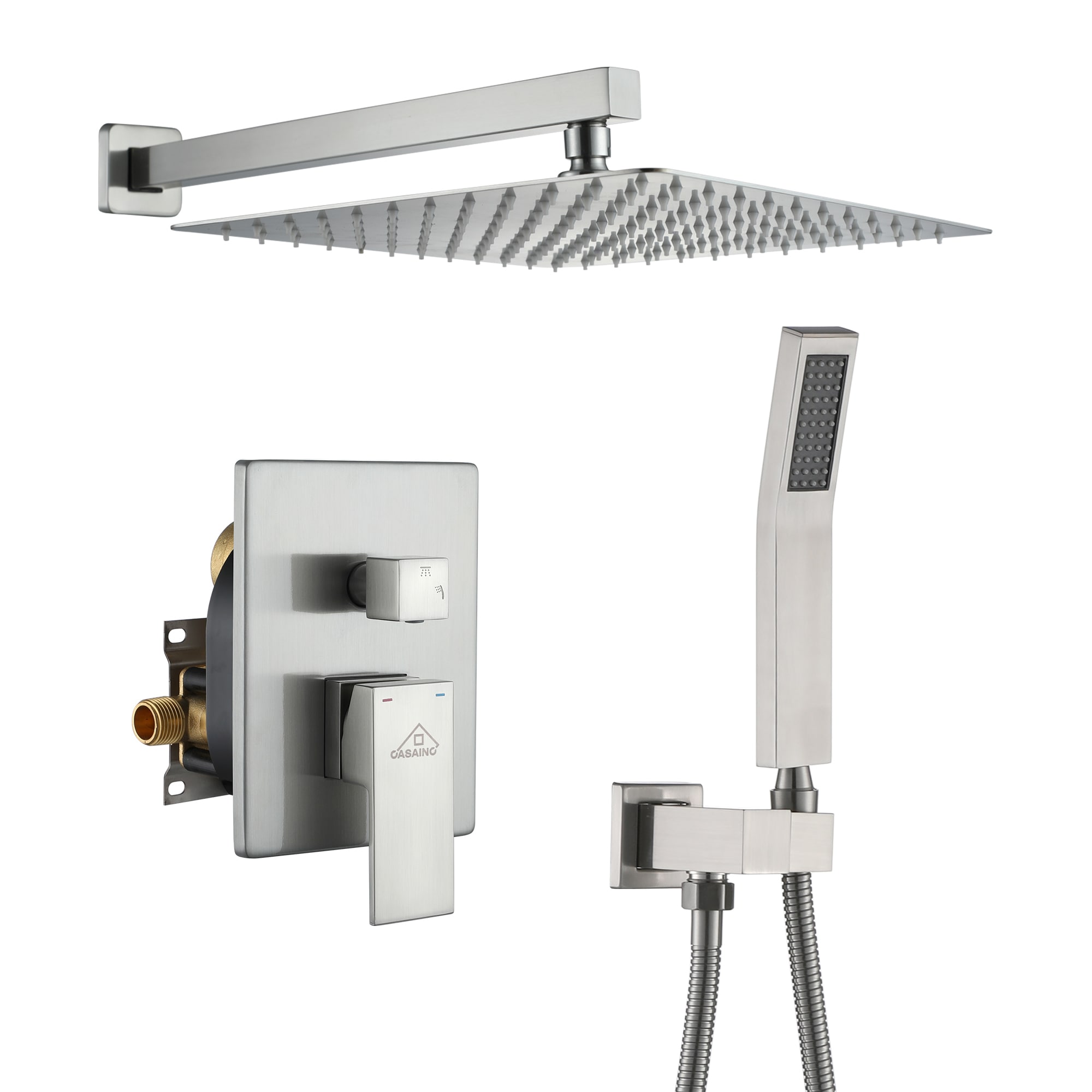CASAINC CS3502-12BN Brushed Nickel 12-in Built-In Shower Faucet System with 2-way Diverter ( Pressure-balanced Valve Included )