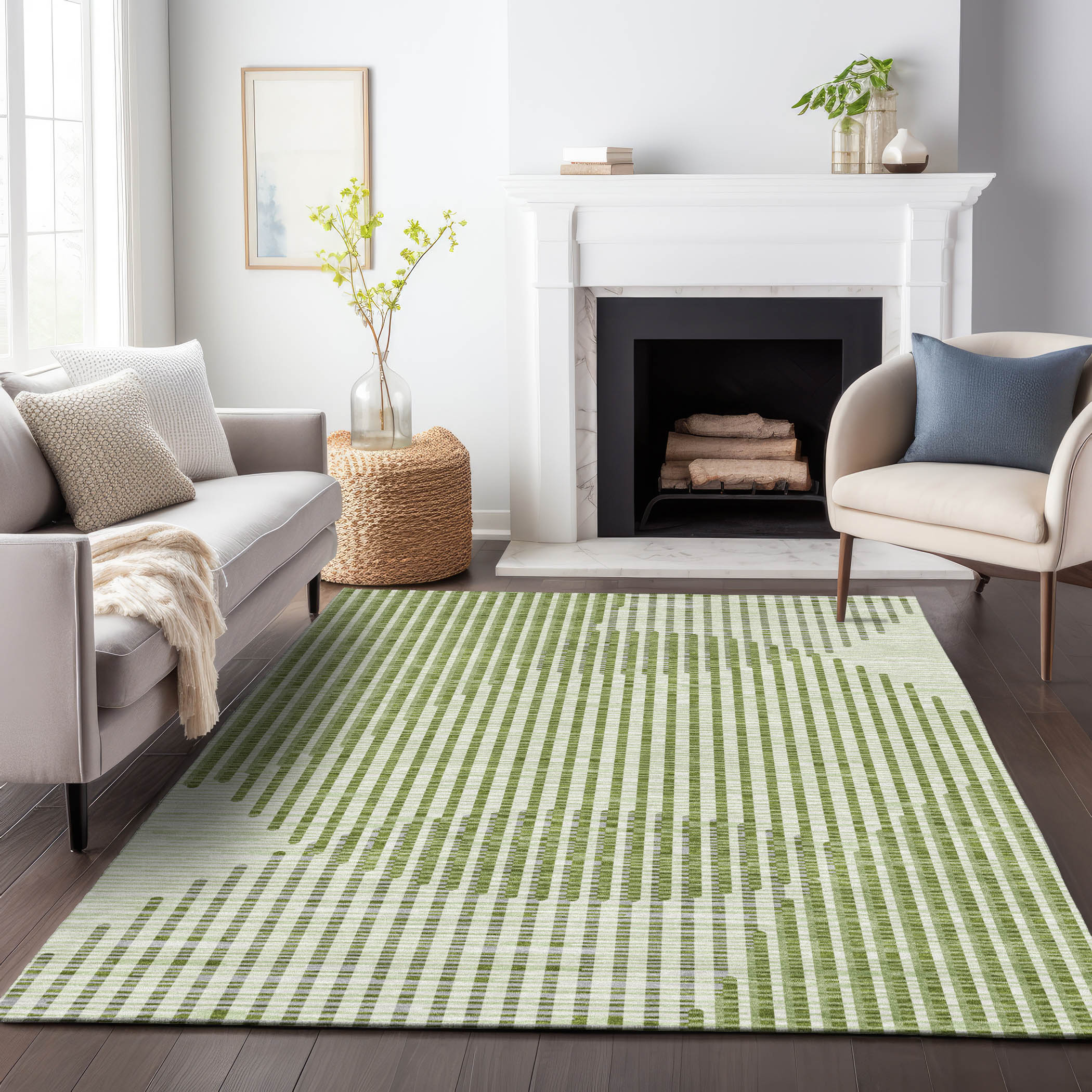 Addison Rugs ACN1001GE8X10 Chantille ACN1001GE 8 x 10 (ft) Polyester Green Rectangular Indoor/Outdoor Geometric Machine washable Area rug