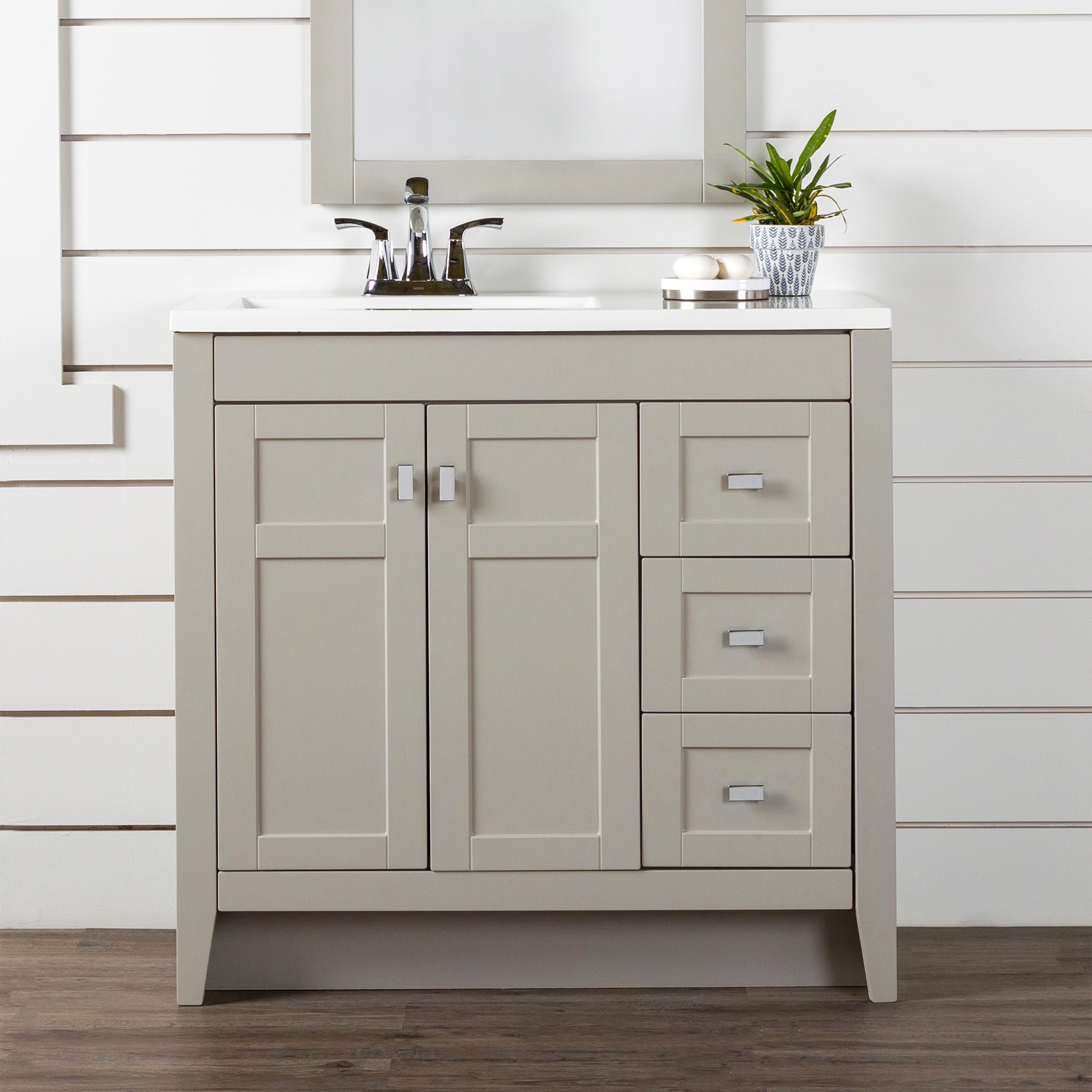Diamond NOW Murphy 36-in Feather Gray Single Sink Bathroom Vanity with  White Cultured Marble Top