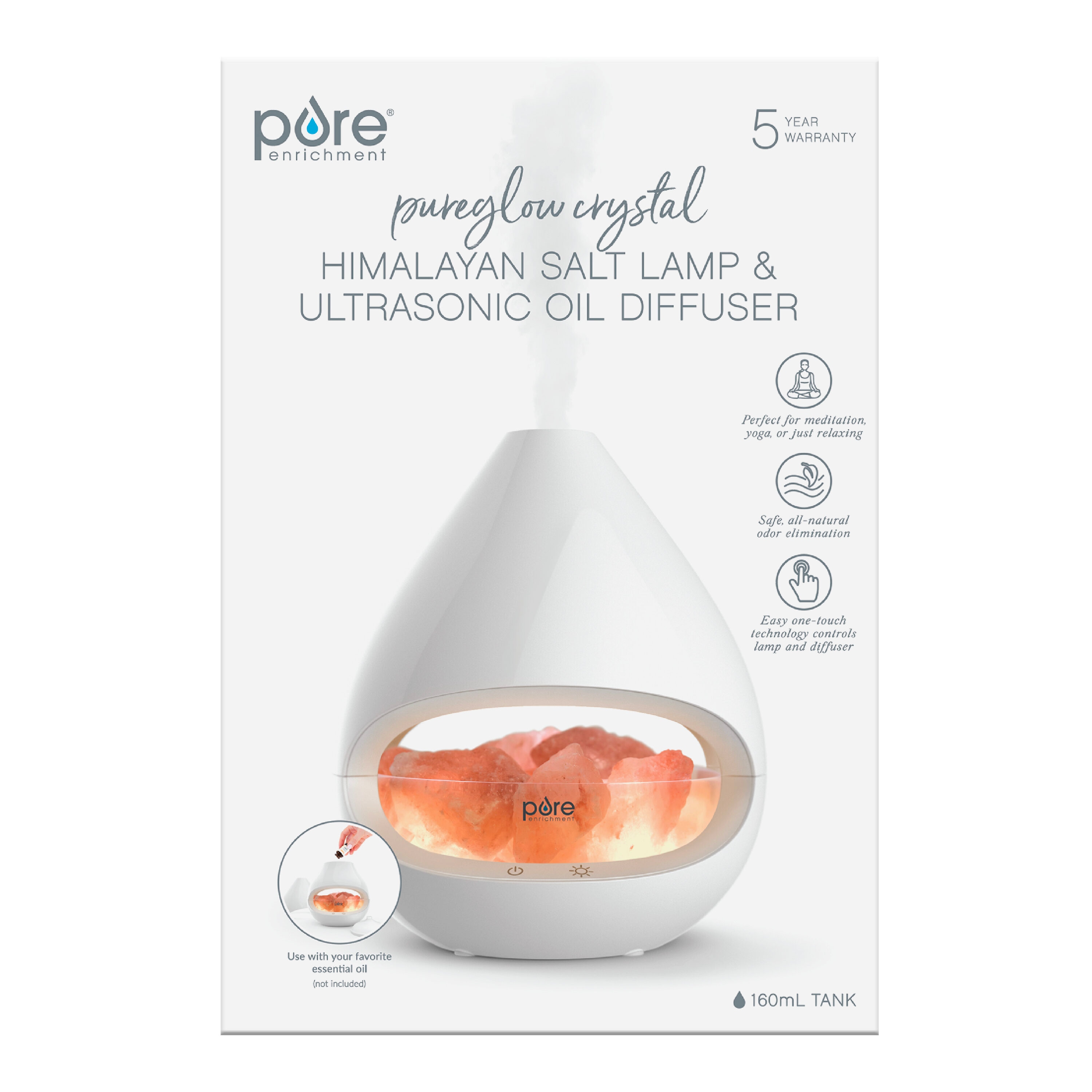 Pure Enrichment PureGlow Crystal 2-in-1 Himalayan Salt Lamp Oil Diffuser