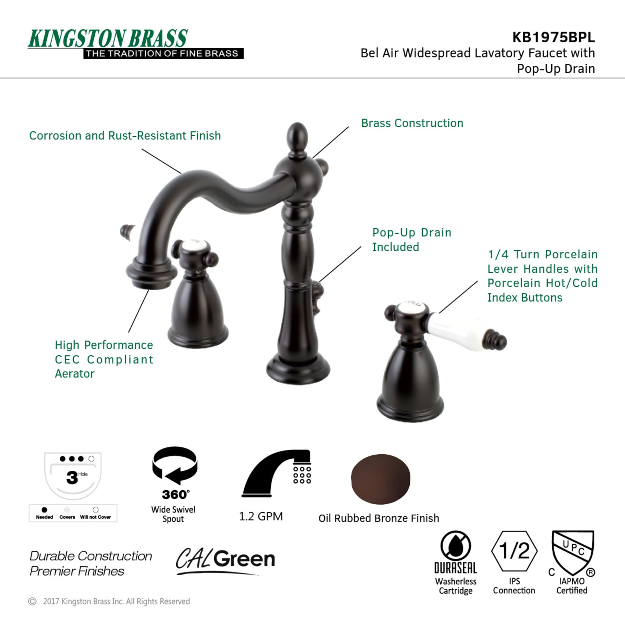 Kingston Brass WLKB1975BPL Lavatory-Faucets - View #3