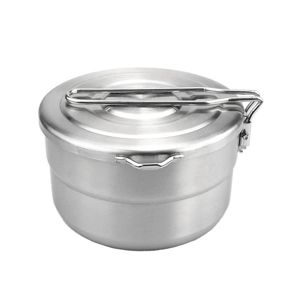 JVFCXXV  Stainless Steel 1.5L Camping Cook Pot with Lid Folding Handle and Carry Bag for Outdoor Backpacking Hiking and Picnic