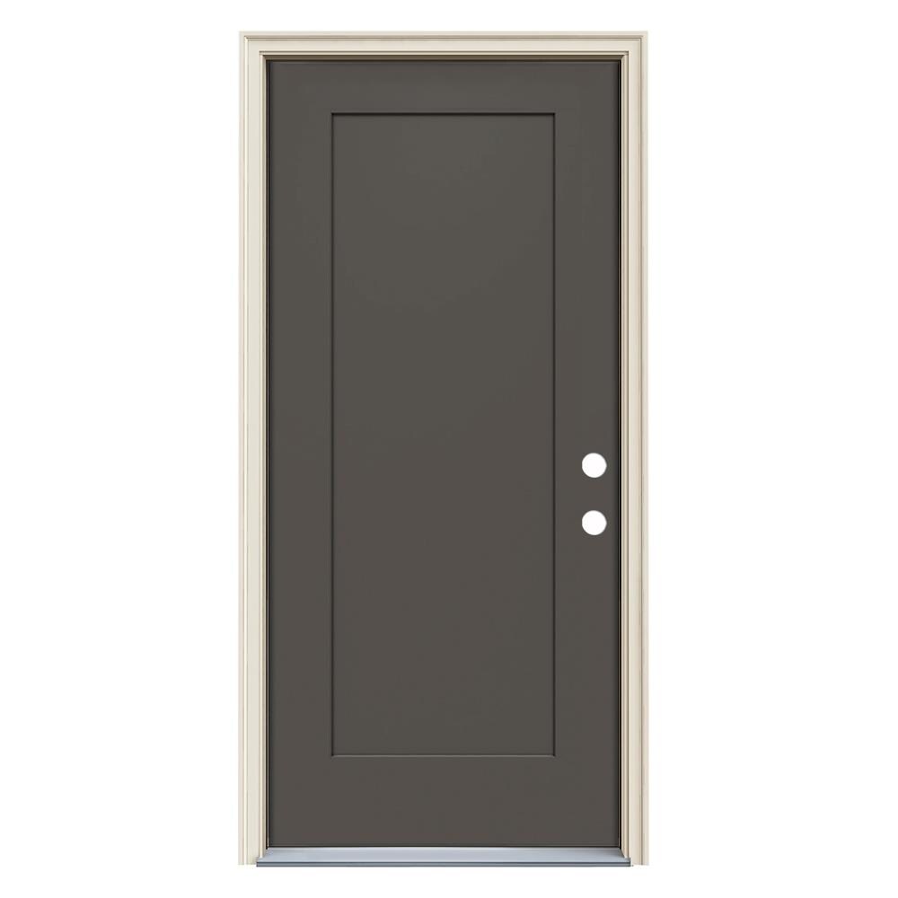 JELD-WEN LOWOLJW229900031 36-in x 80-in x 4-9/16-in Steel Left-Hand Inswing Timber Gray Painted Prehung Front Door with Brickmould Insulating Core