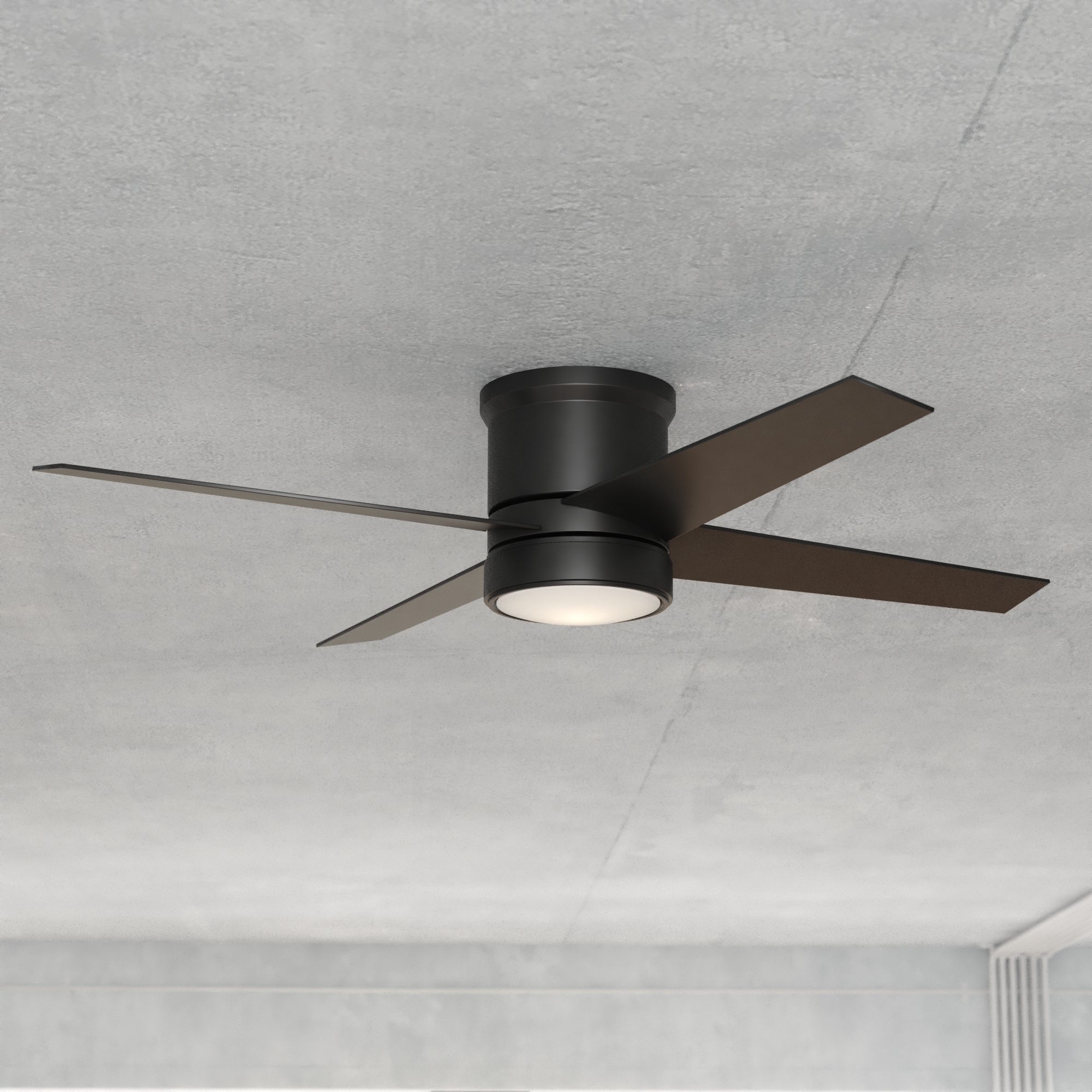 Cascadia F0106 Erie 52-in Integrated LED Outdoor Flush Mount Black with Black-Weathered Gray Blades Ceiling Fan With Light - Remote Included ( 4 -Blade )